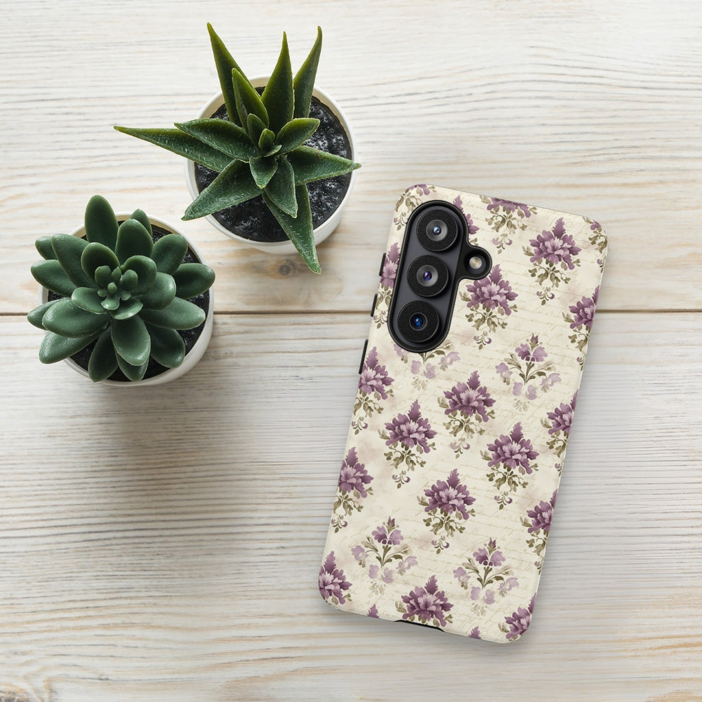 Vintage Floral Damask Tough Case for Samsung Galaxy S26 – Dual Layer Protective Phone Case (Glossy or Matte)