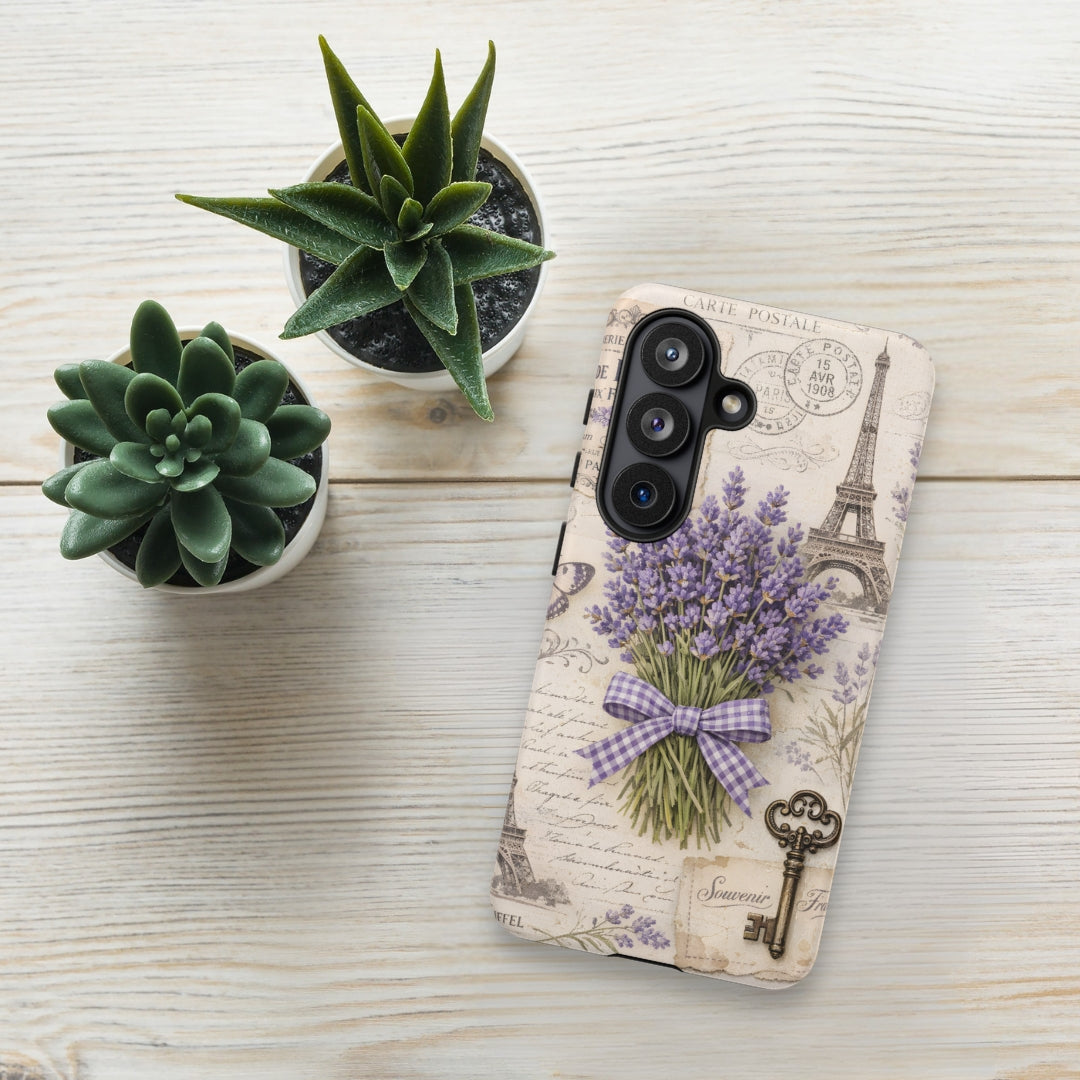Vintage Paris Lavender Tough Case for Samsung Galaxy S26 – Dual Layer Protective Phone Case (Glossy or Matte)