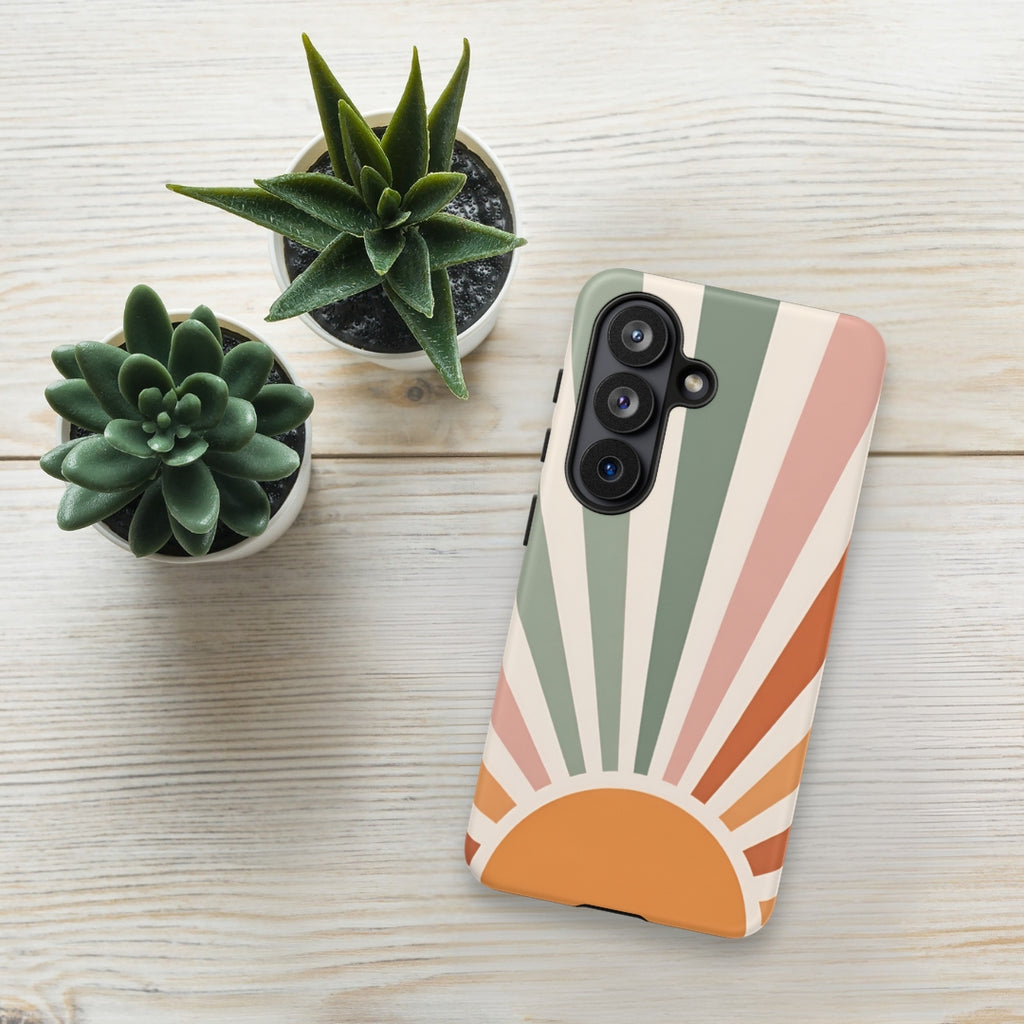Retro Sunrise Tough Case for Samsung Galaxy S26 – Dual Layer Protective Phone Case (Glossy or Matte)