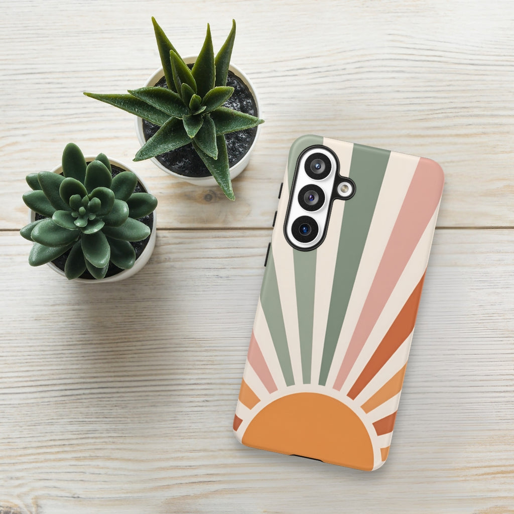 Retro Sunrise Tough Case for Samsung Galaxy S26 Plus – Dual Layer Protective Phone Case (Glossy or Matte)
