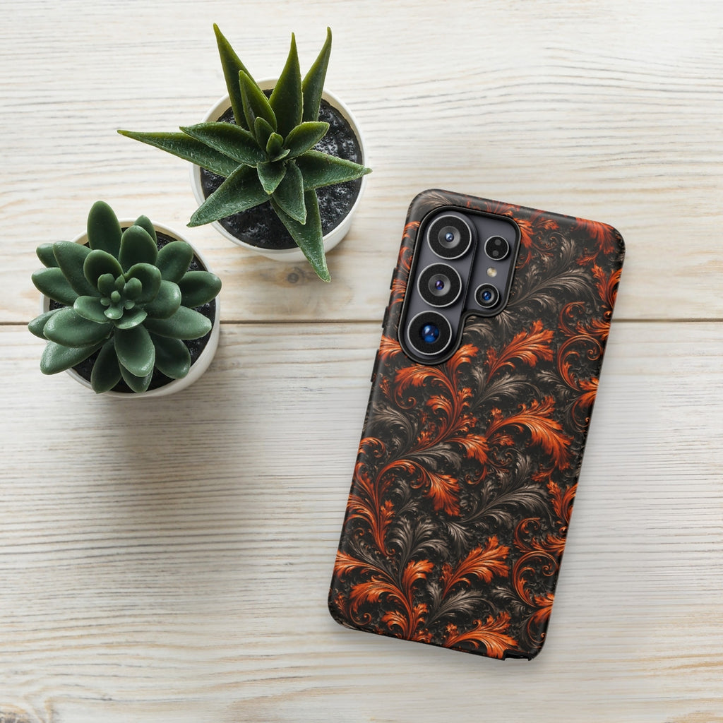 Burnt Orange Filigree Tough Case for Samsung Galaxy S26 Ultra – Dual Layer Protective Phone Case (Glossy or Matte)