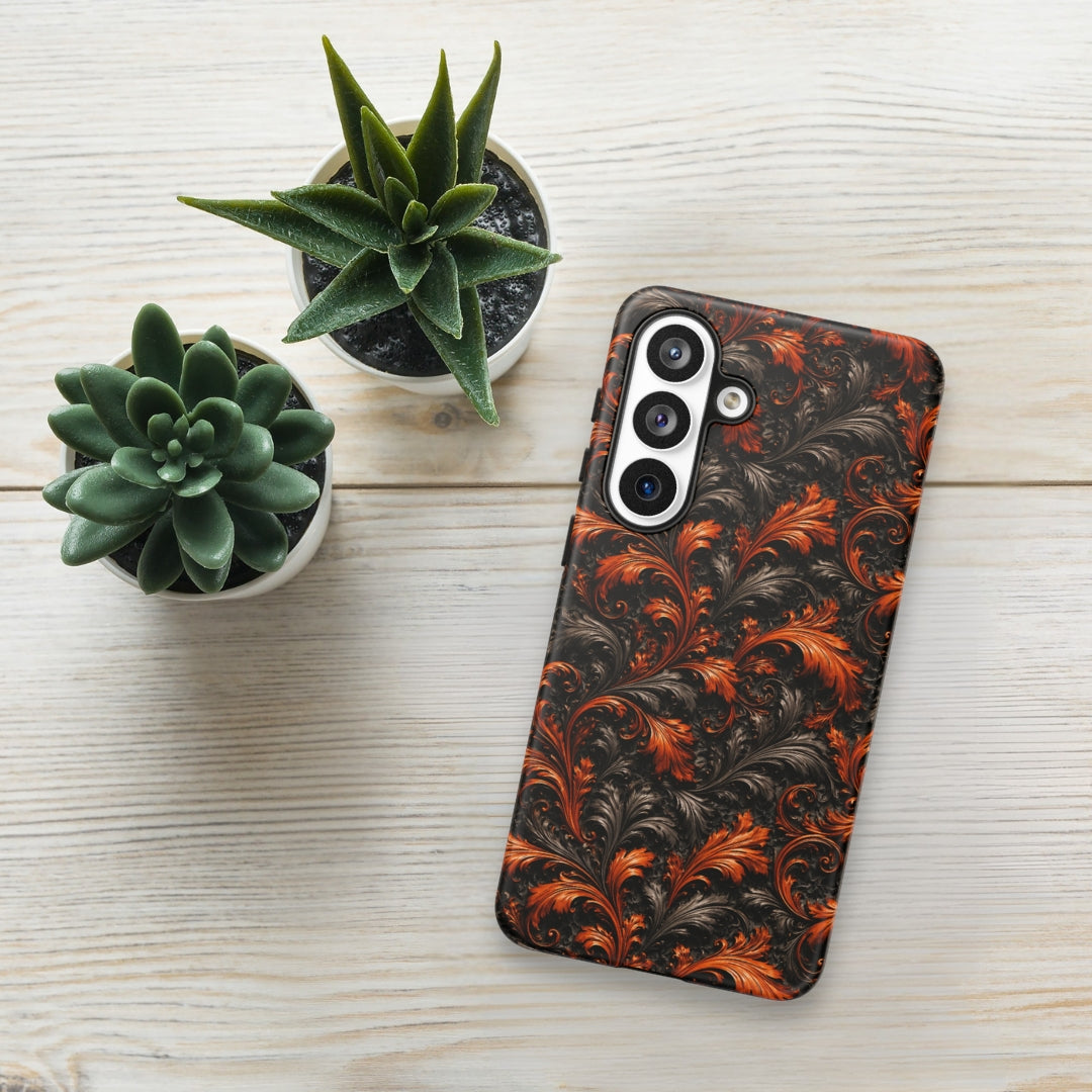 Burnt Orange Filigree Tough Case for Samsung Galaxy S26 Plus – Dual Layer Protective Phone Case (Glossy or Matte)