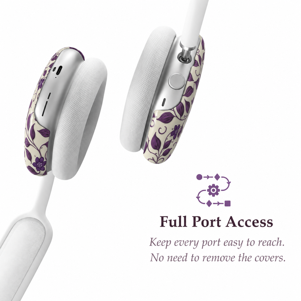 Violet Botanical Pattern AirPods Max Case – Protective Snap-on Cover