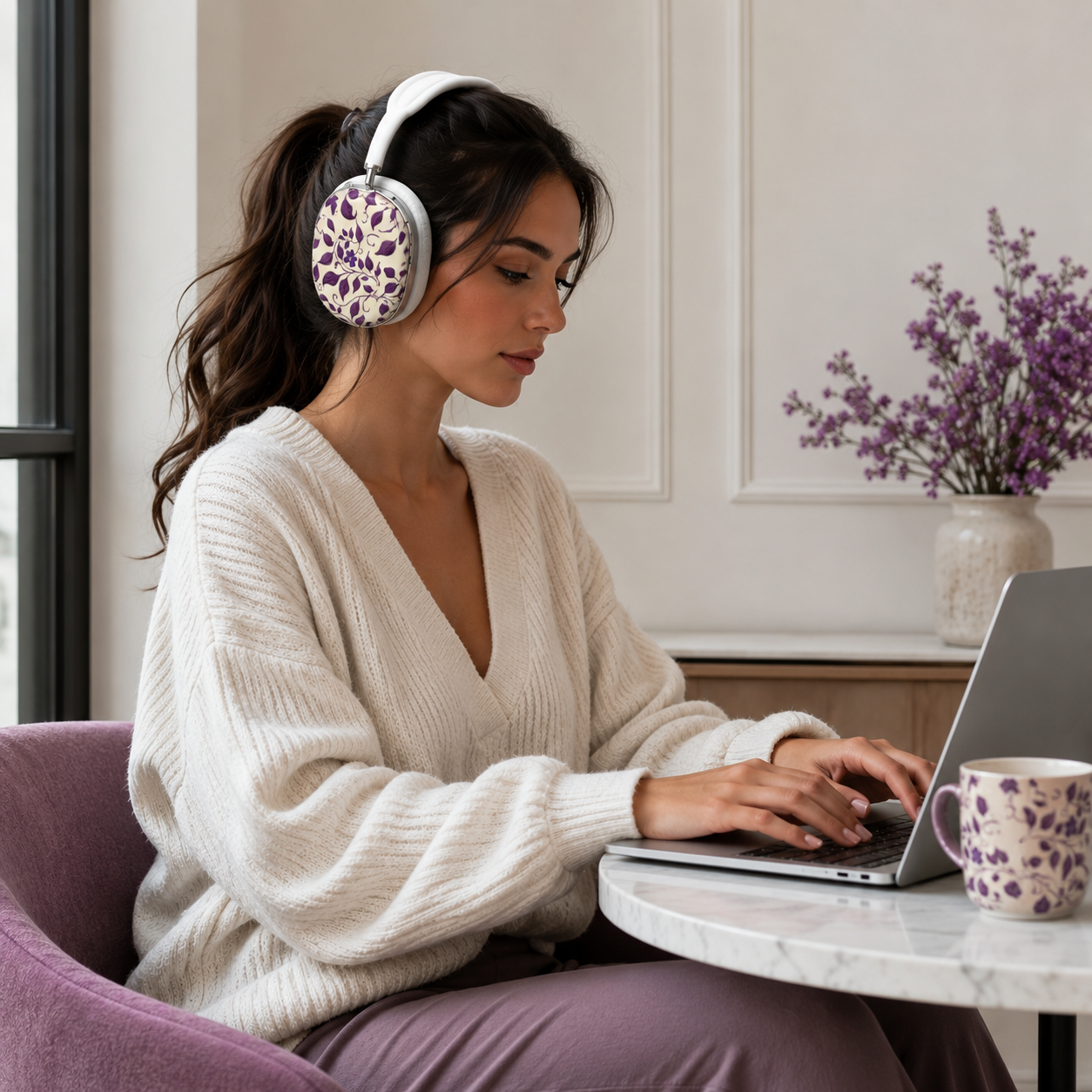 Violet Botanical Pattern AirPods Max Case – Protective Snap-on Cover