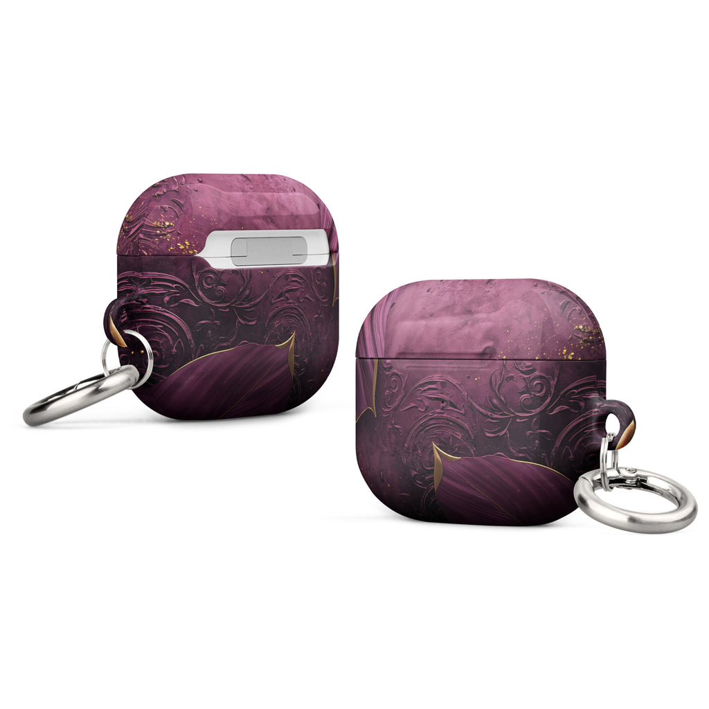 Royal Plum Filigree Case for AirPods – Protective PC Cover with Metal Carabiner