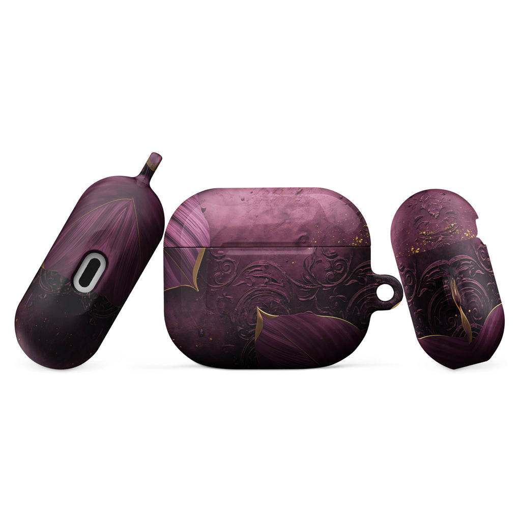 Royal Plum Filigree Case for AirPods – Protective PC Cover with Metal Carabiner