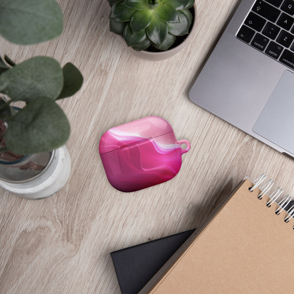Pink Flow AirPods Case – Protective PC Cover with Metal Carabiner