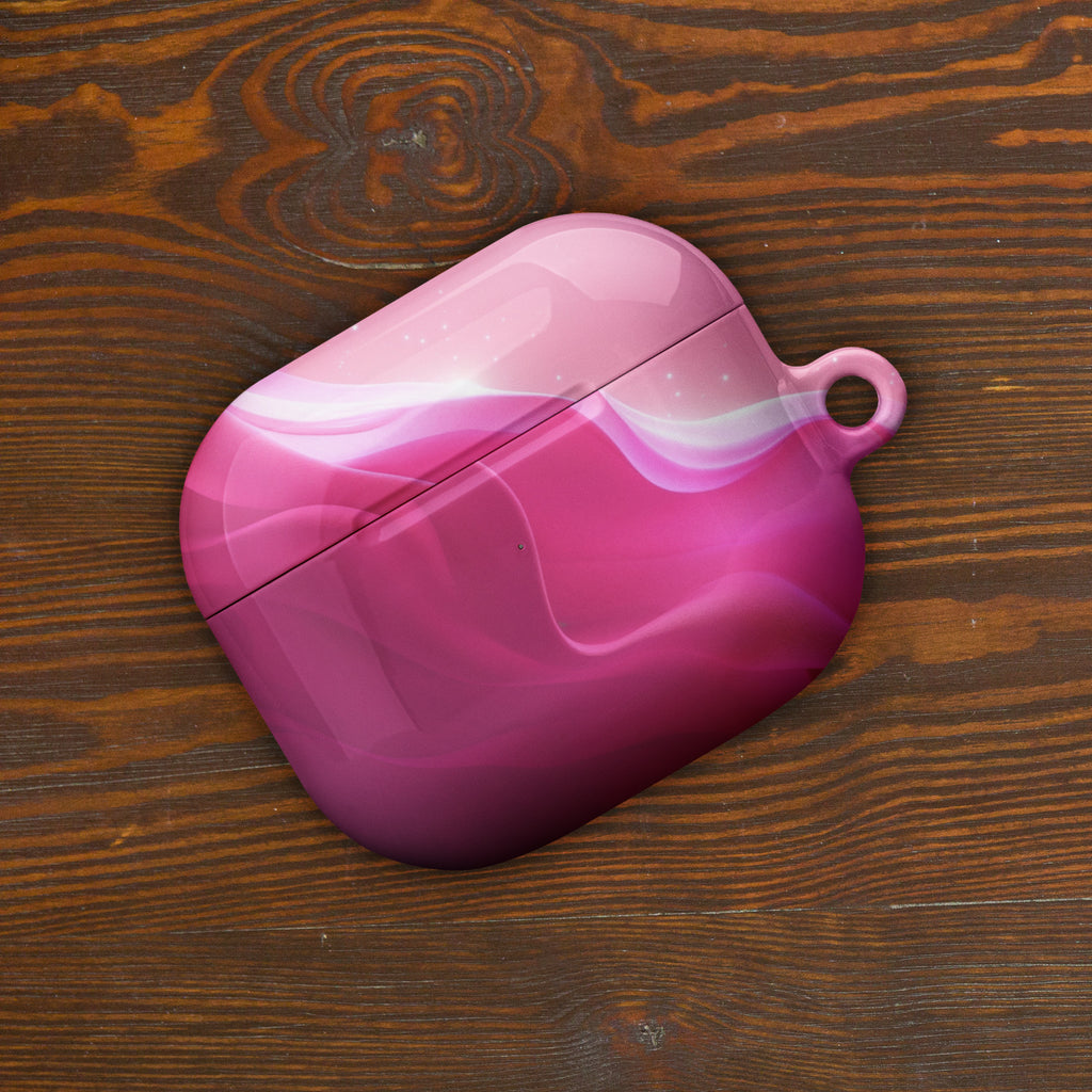 Pink Flow AirPods Case – Protective PC Cover with Metal Carabiner