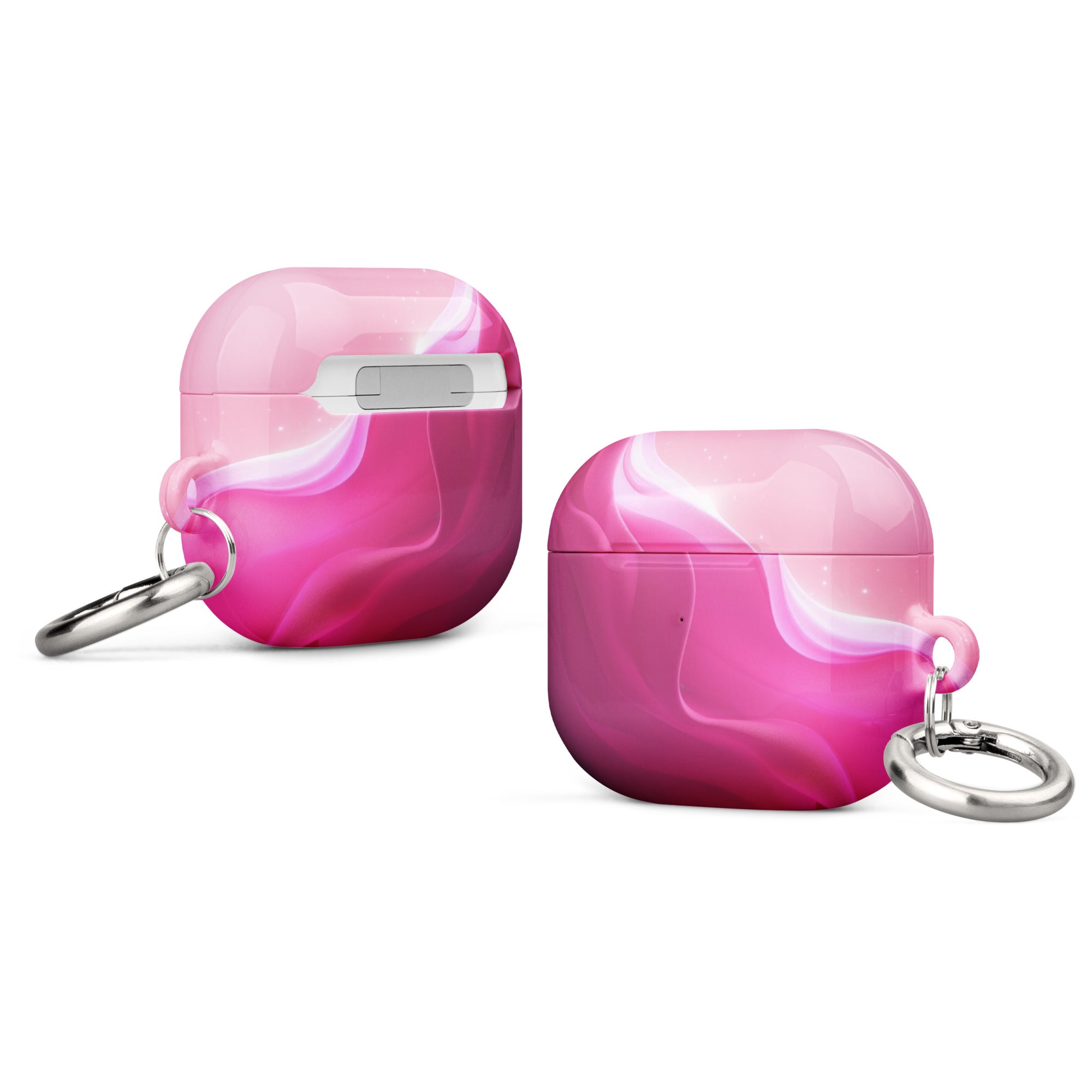 Pink Flow AirPods Case – Protective PC Cover with Metal Carabiner
