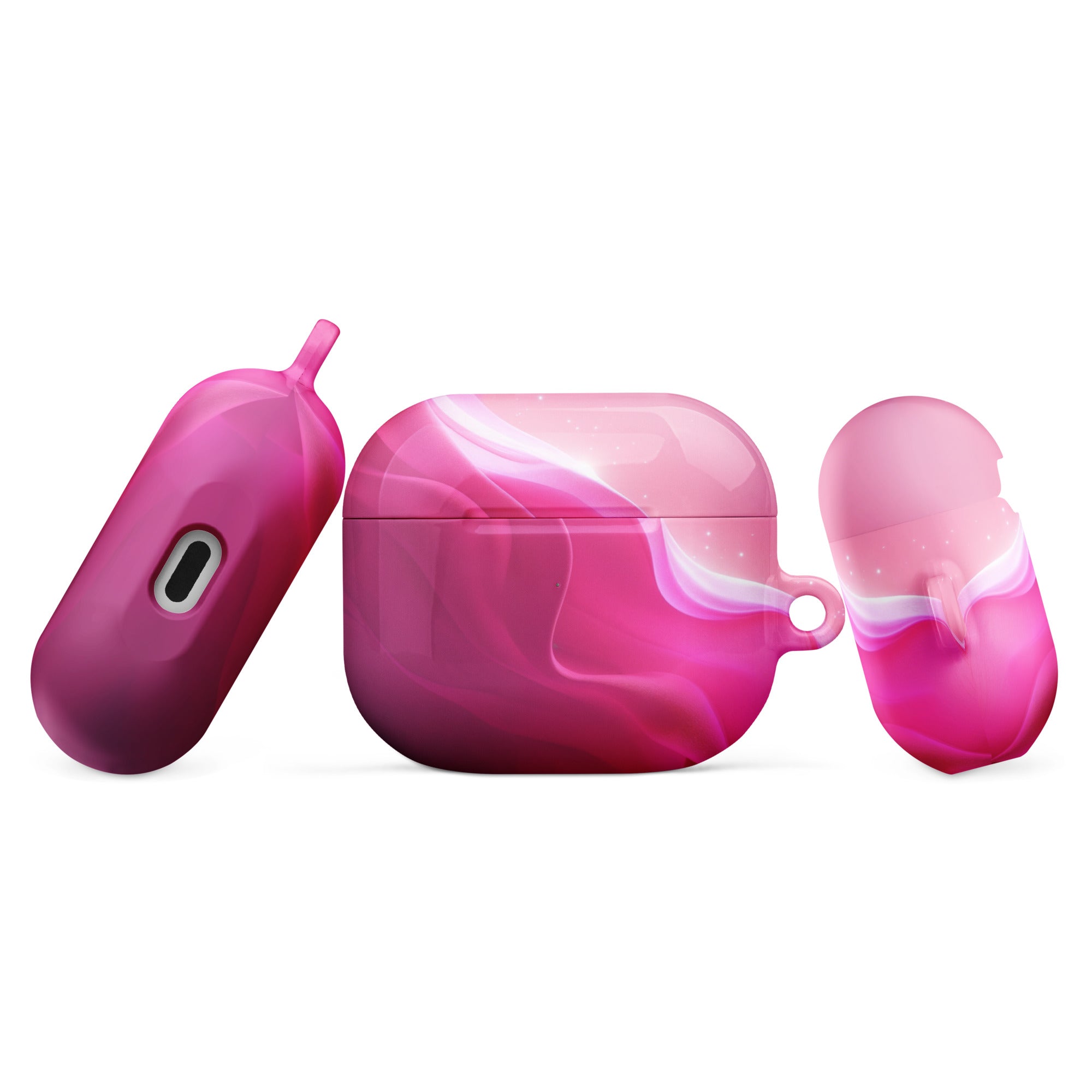 Pink Flow AirPods Case – Protective PC Cover with Metal Carabiner