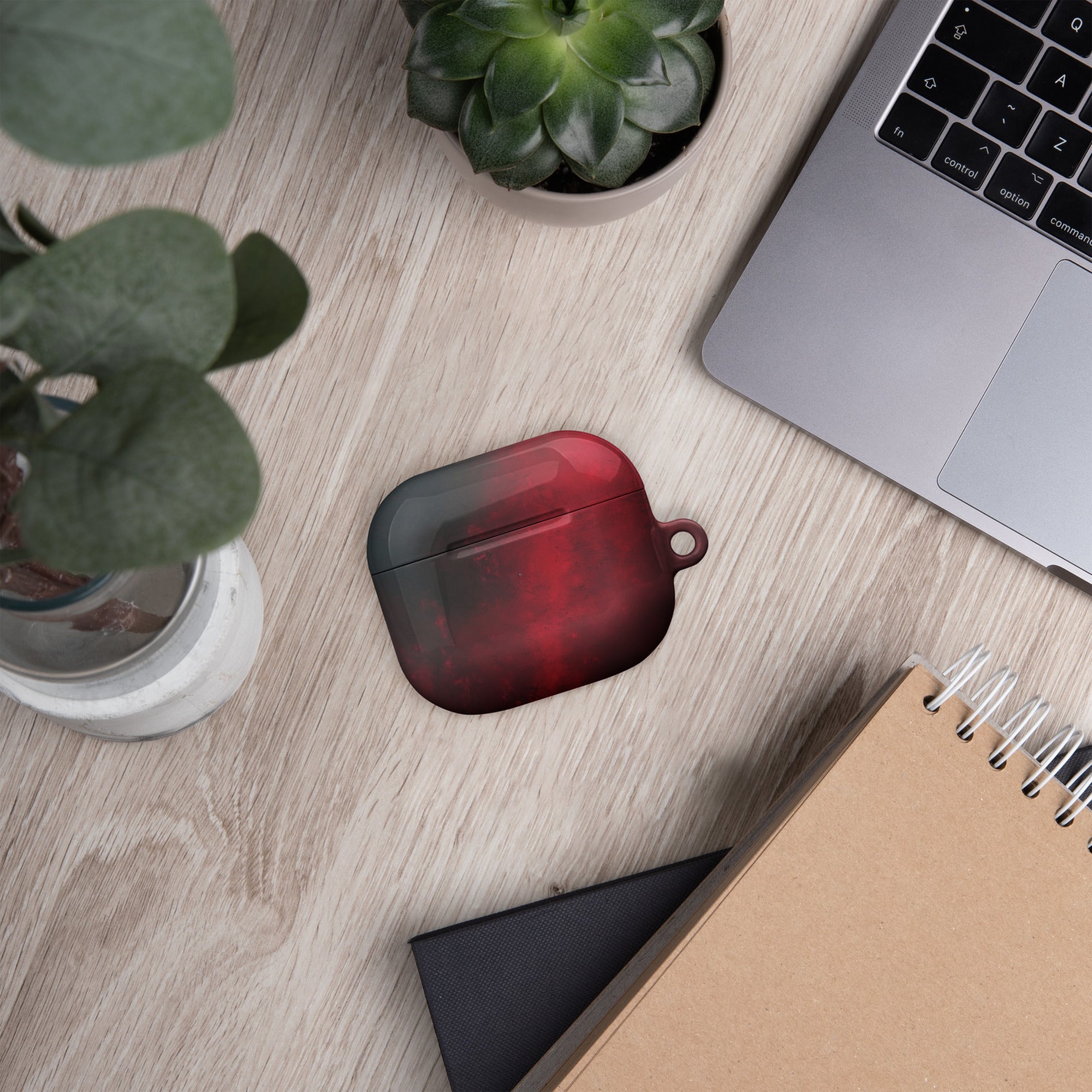 Crimson Shadow AirPods Case – Protective PC Cover with Metal Carabiner