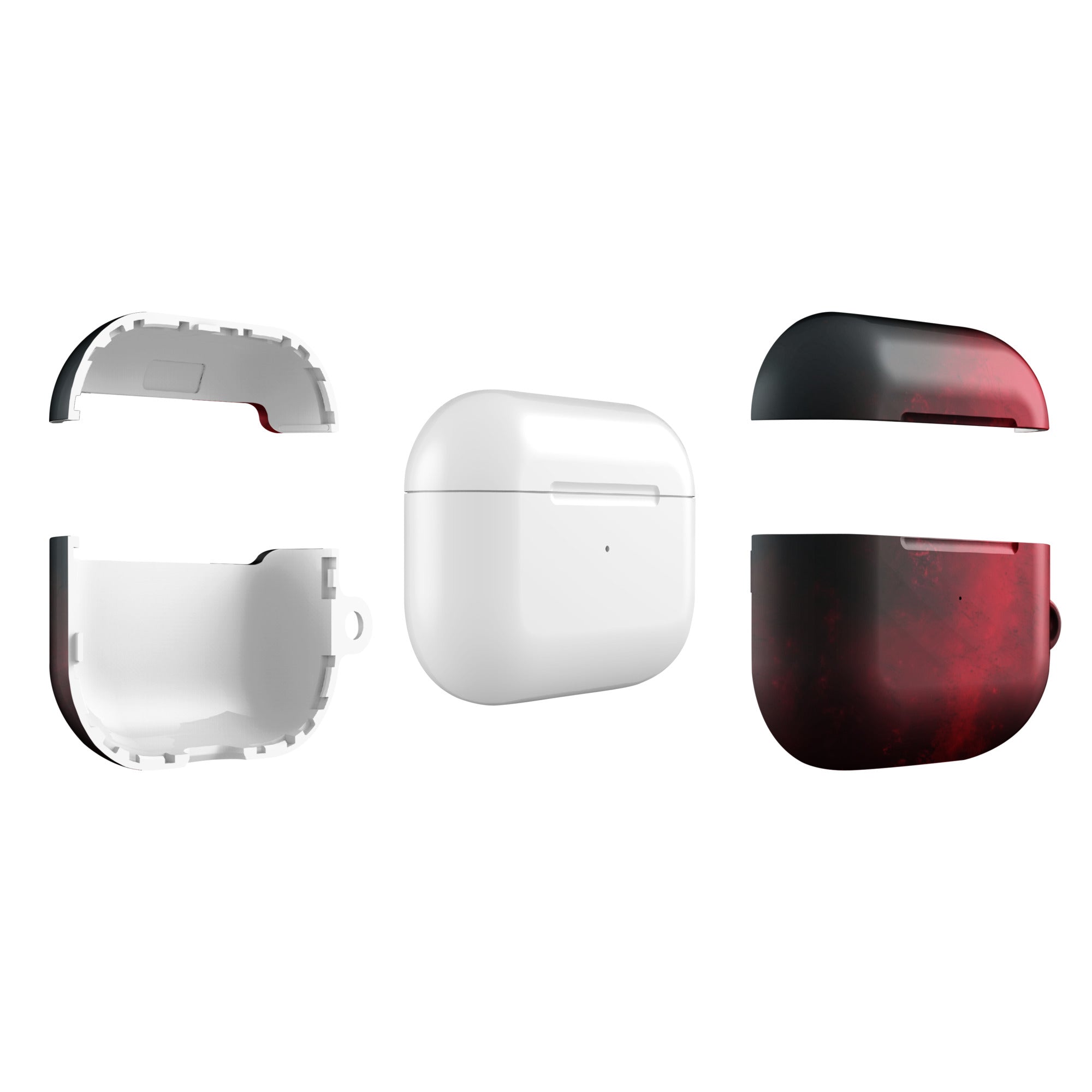 Crimson Shadow AirPods Case – Protective PC Cover with Metal Carabiner