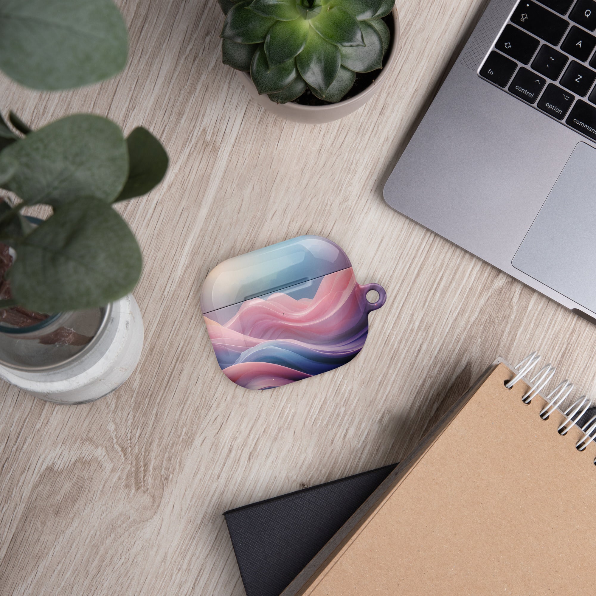 Pastel Wave Dream AirPods Case – Protective PC Cover with Metal Carabiner