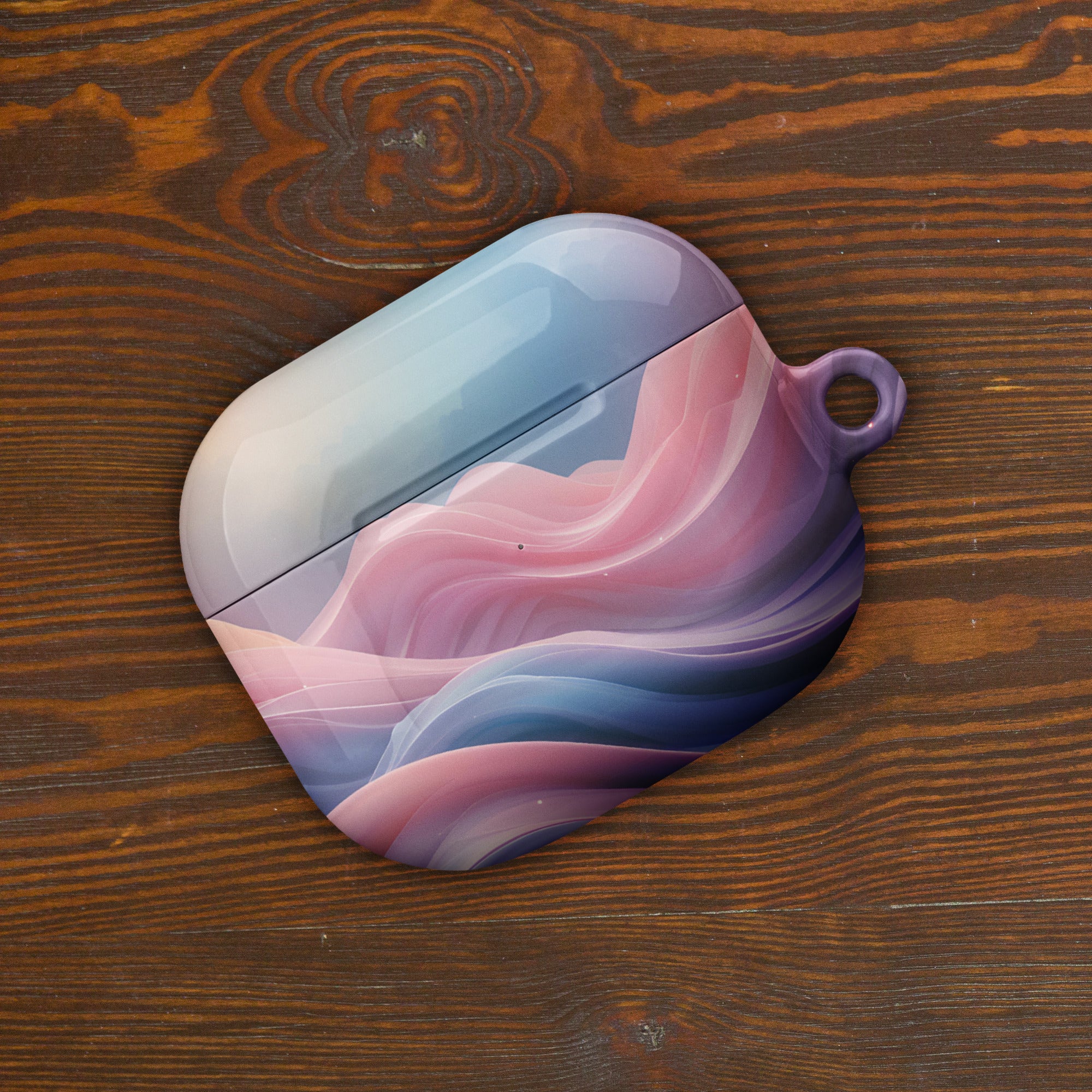 Pastel Wave Dream AirPods Case – Protective PC Cover with Metal Carabiner