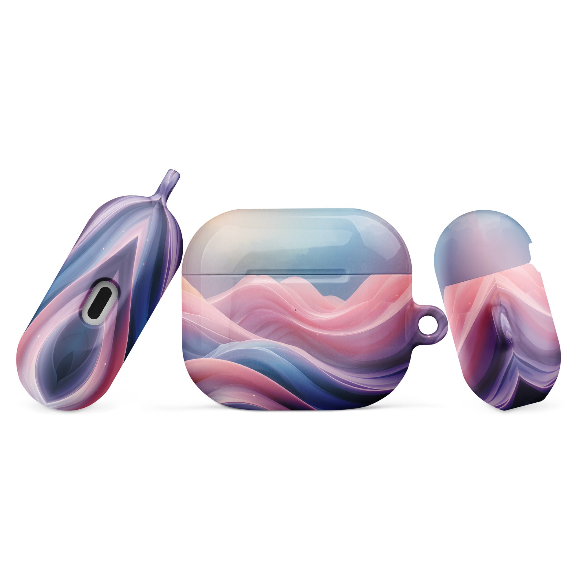 Pastel Wave Dream AirPods Case – Protective PC Cover with Metal Carabiner