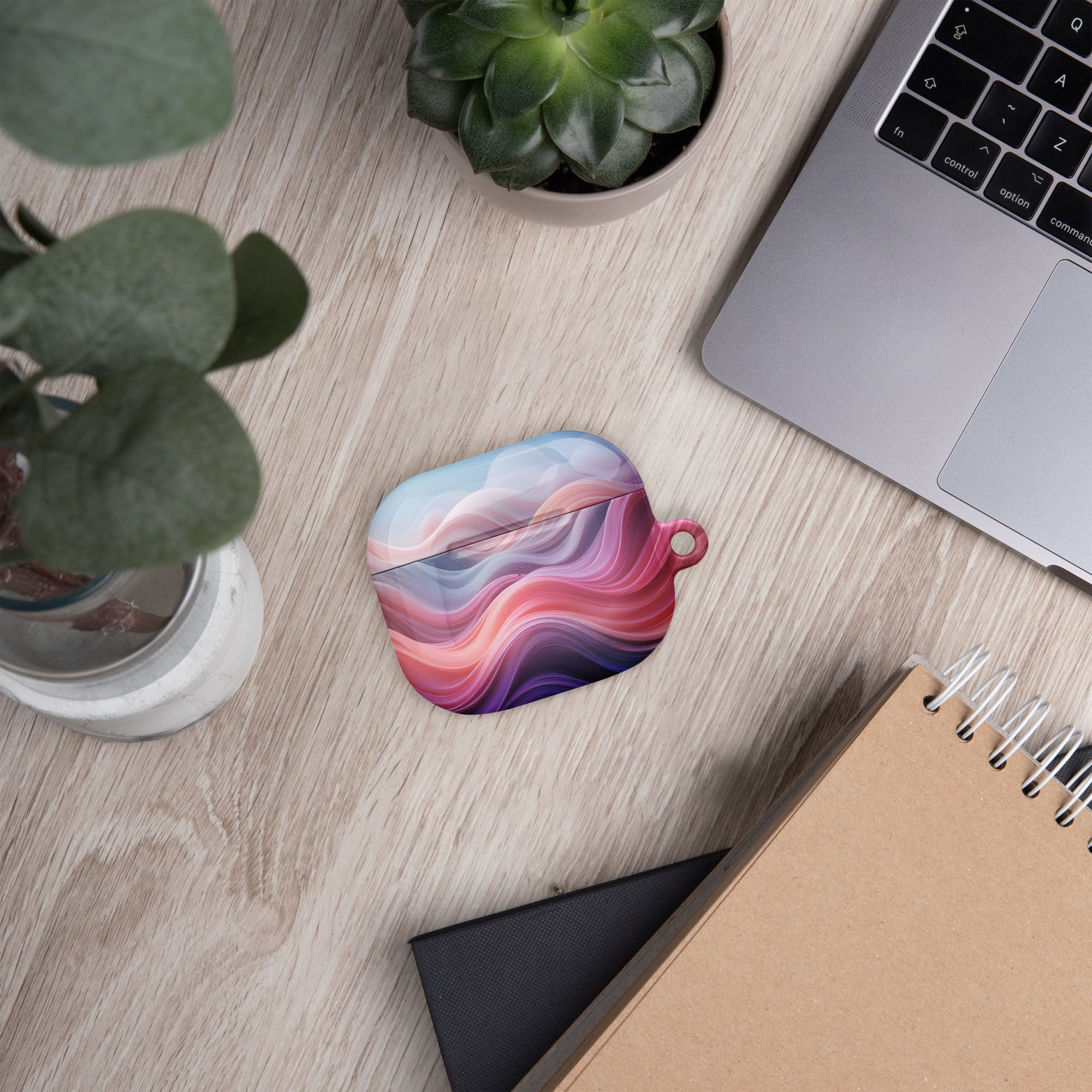 Blush Aurora Dream Wave AirPods Case – Protective PC Cover with Metal Carabiner