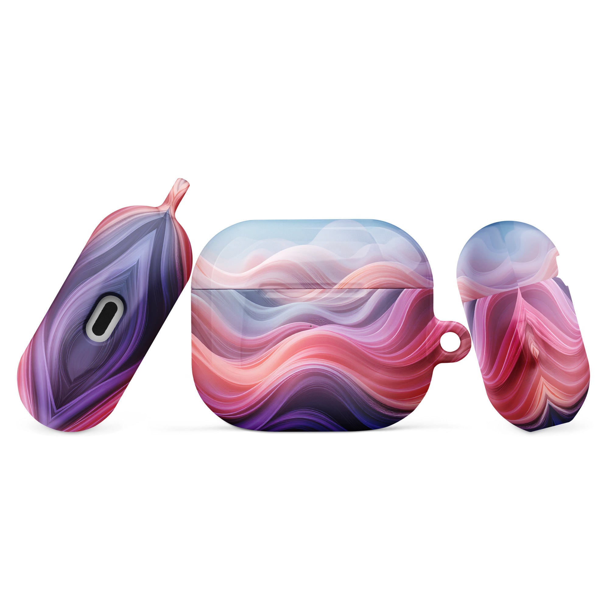 Blush Aurora Dream Wave AirPods Case – Protective PC Cover with Metal Carabiner