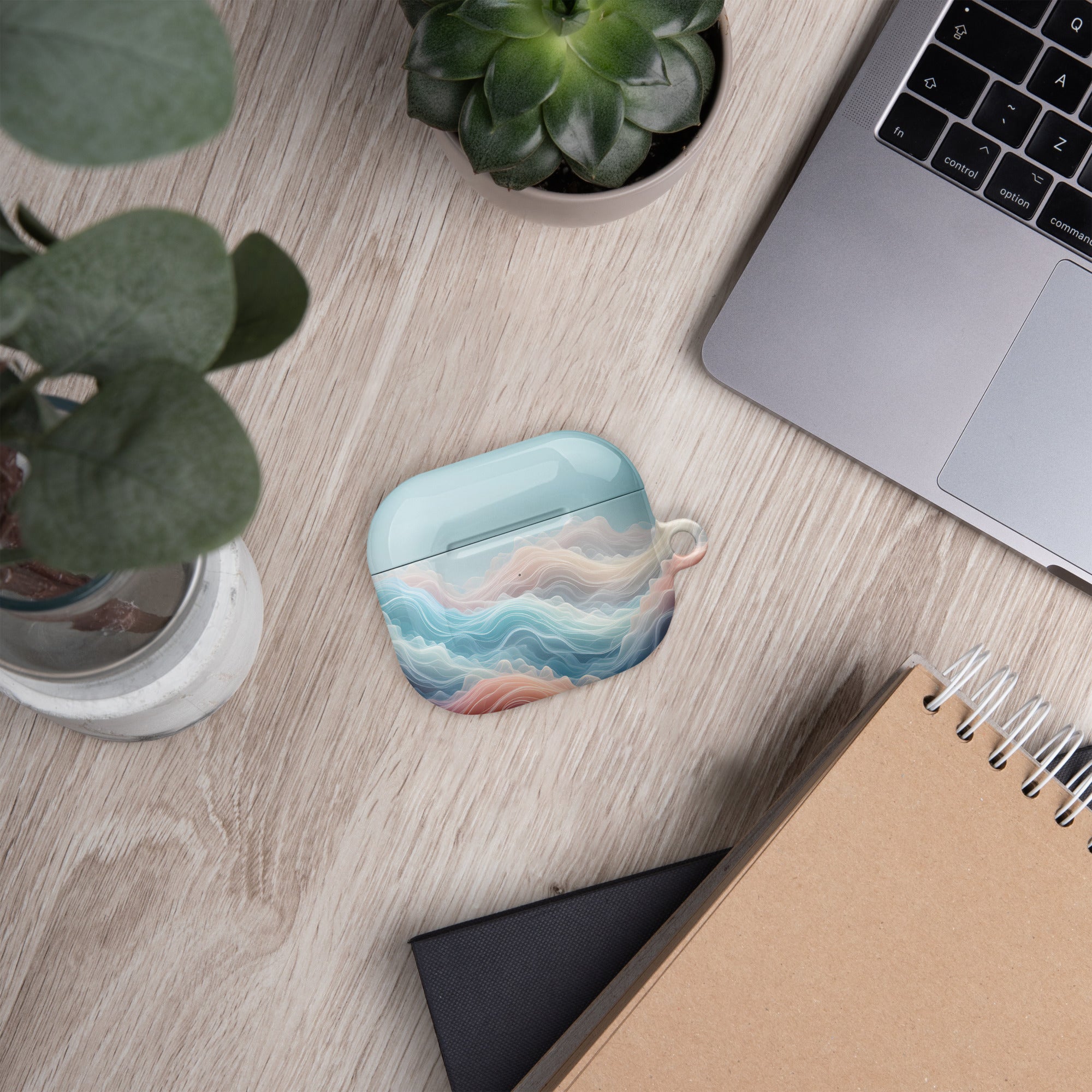 Ocean Mist Dream Wave AirPods Case – Protective PC Cover with Metal Carabiner