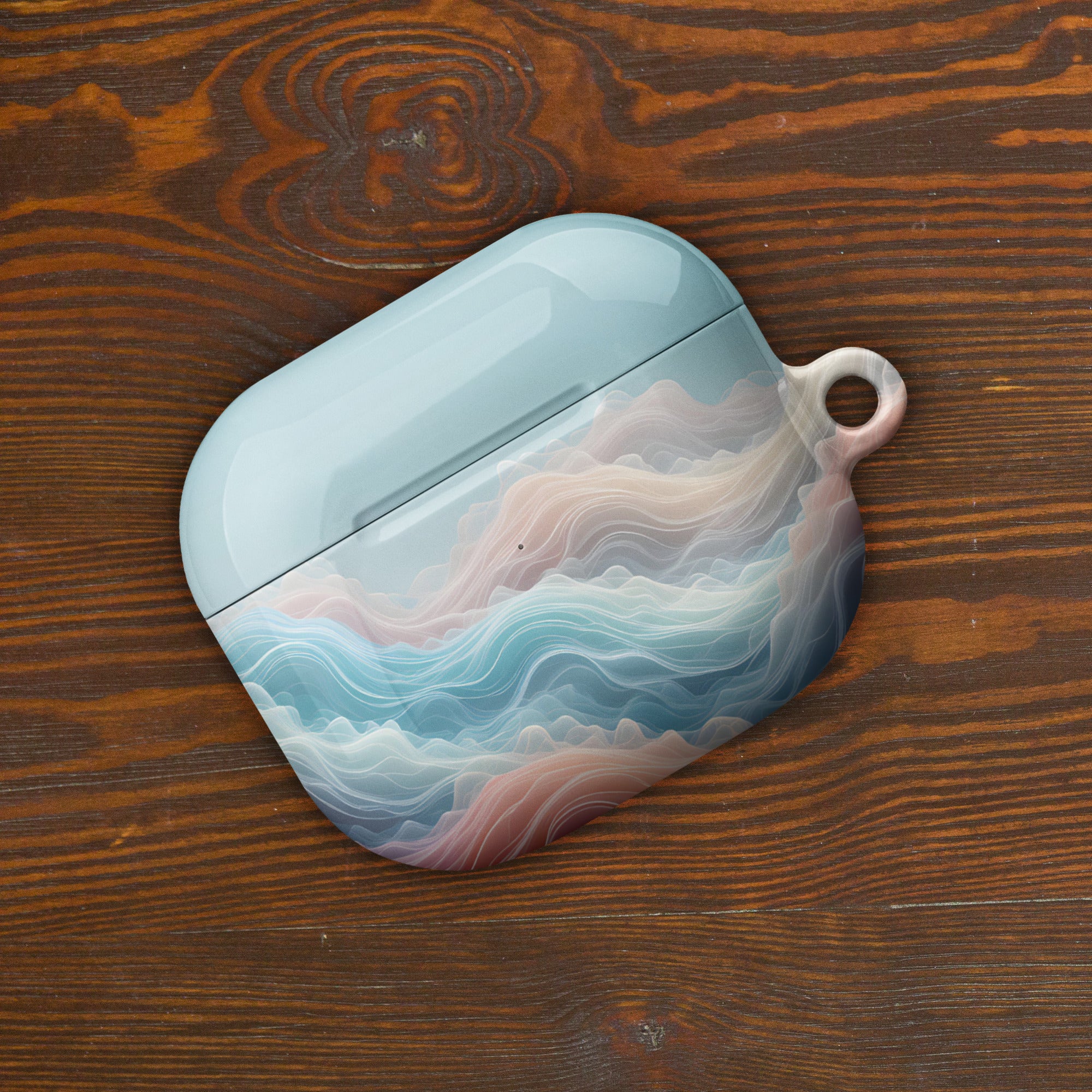 Ocean Mist Dream Wave AirPods Case – Protective PC Cover with Metal Carabiner