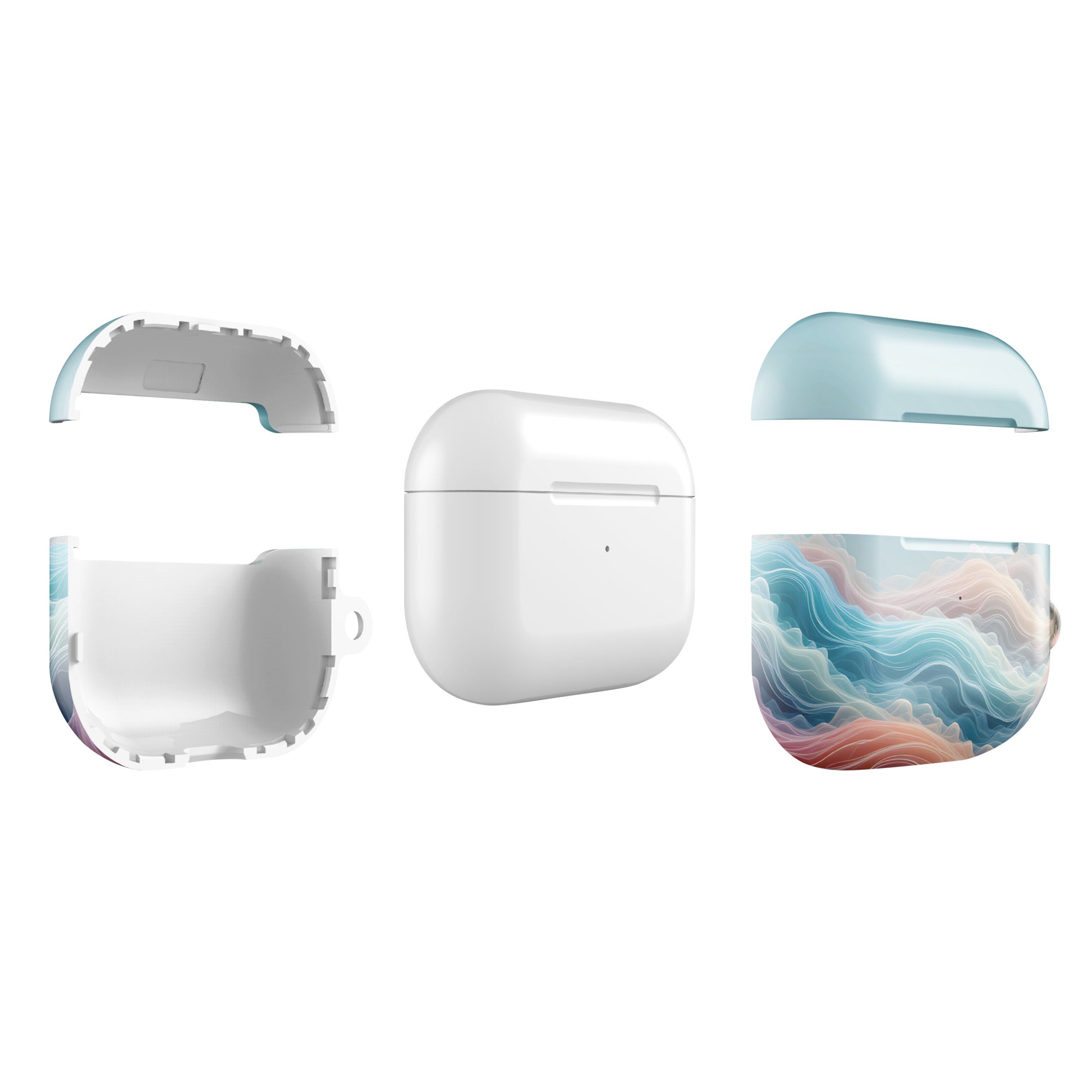 Ocean Mist Dream Wave AirPods Case – Protective PC Cover with Metal Carabiner