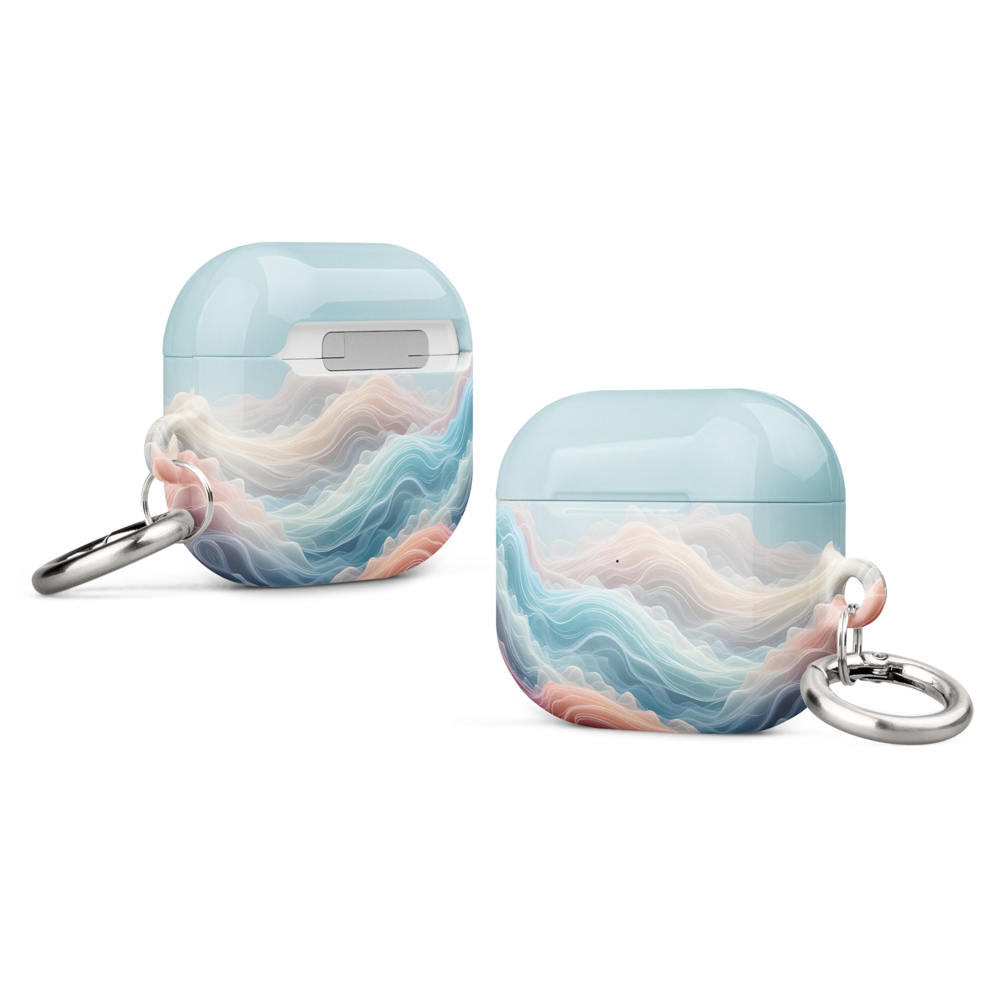 Ocean Mist Dream Wave AirPods Case – Protective PC Cover with Metal Carabiner