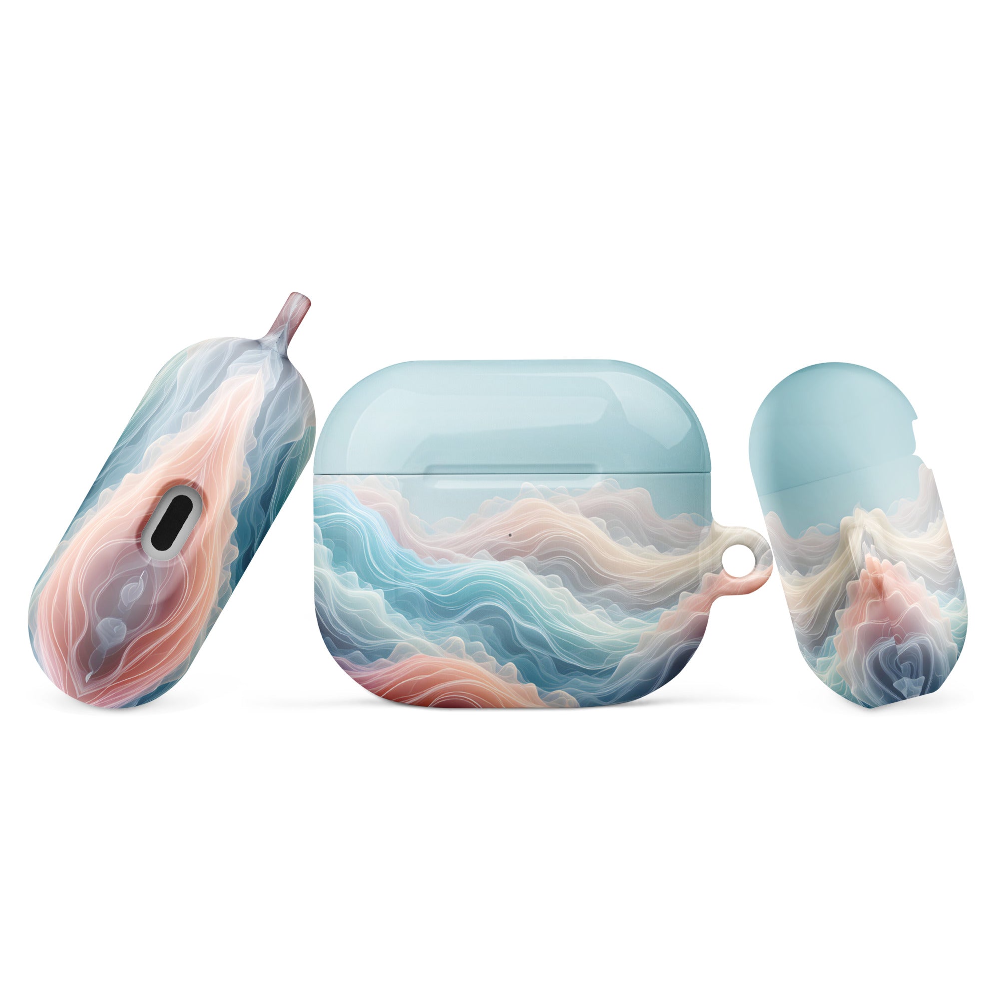 Ocean Mist Dream Wave AirPods Case – Protective PC Cover with Metal Carabiner