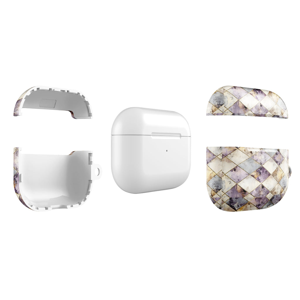 Vintage Diamond Pattern Damask AirPods Case – Protective PC Cover with Metal Carabiner