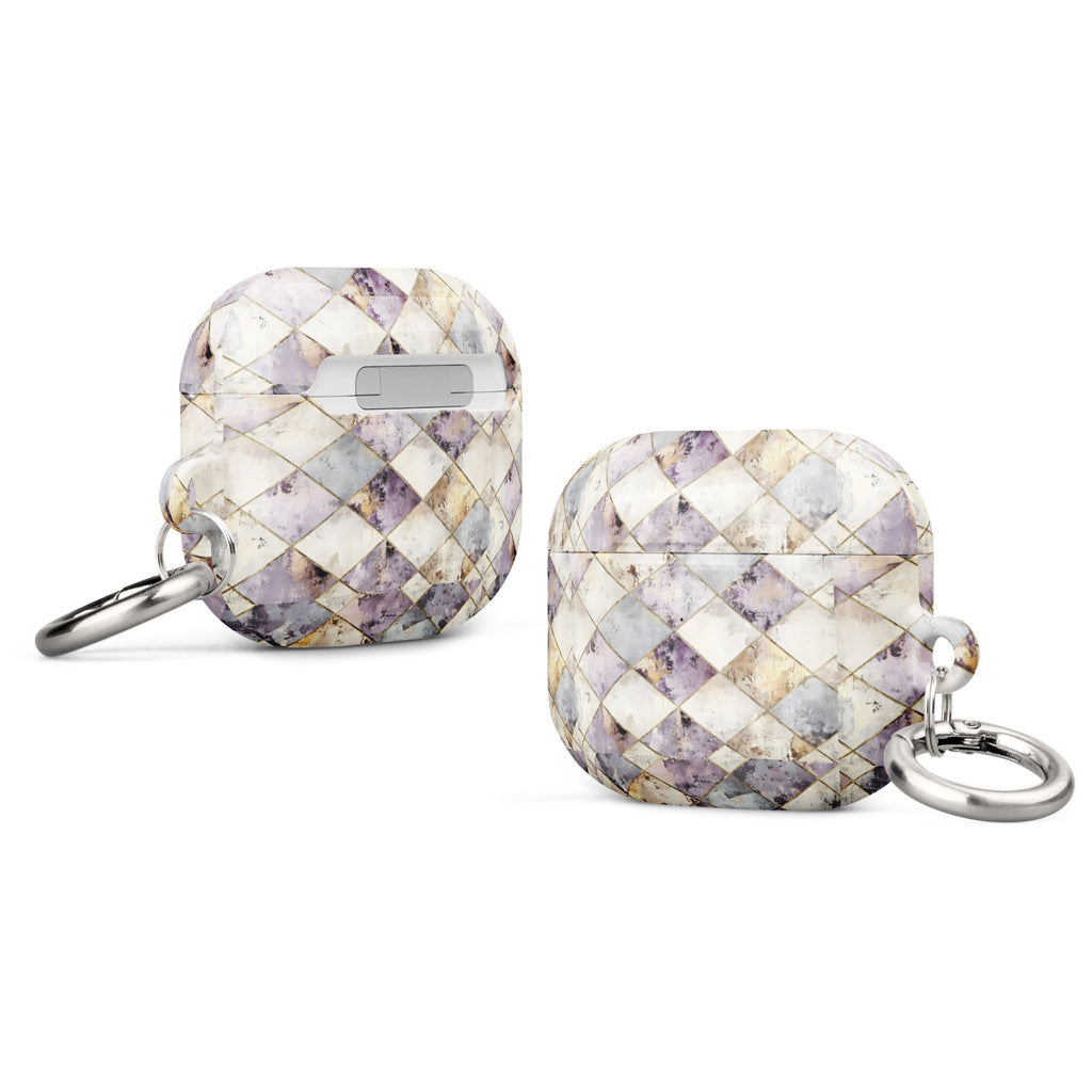 Vintage Diamond Pattern Damask AirPods Case – Protective PC Cover with Metal Carabiner