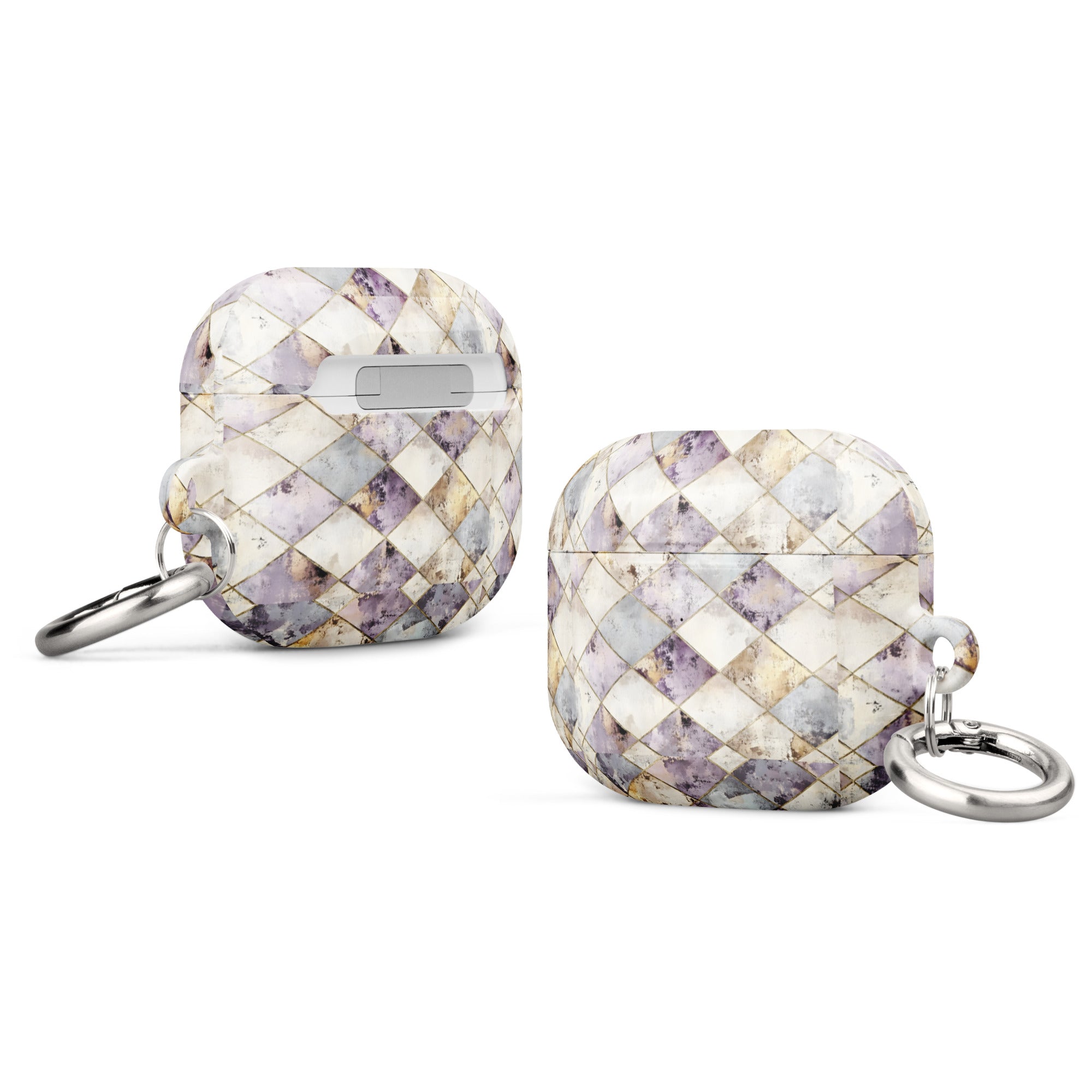 Vintage Diamond Pattern Damask AirPods Case – Protective PC Cover with Metal Carabiner