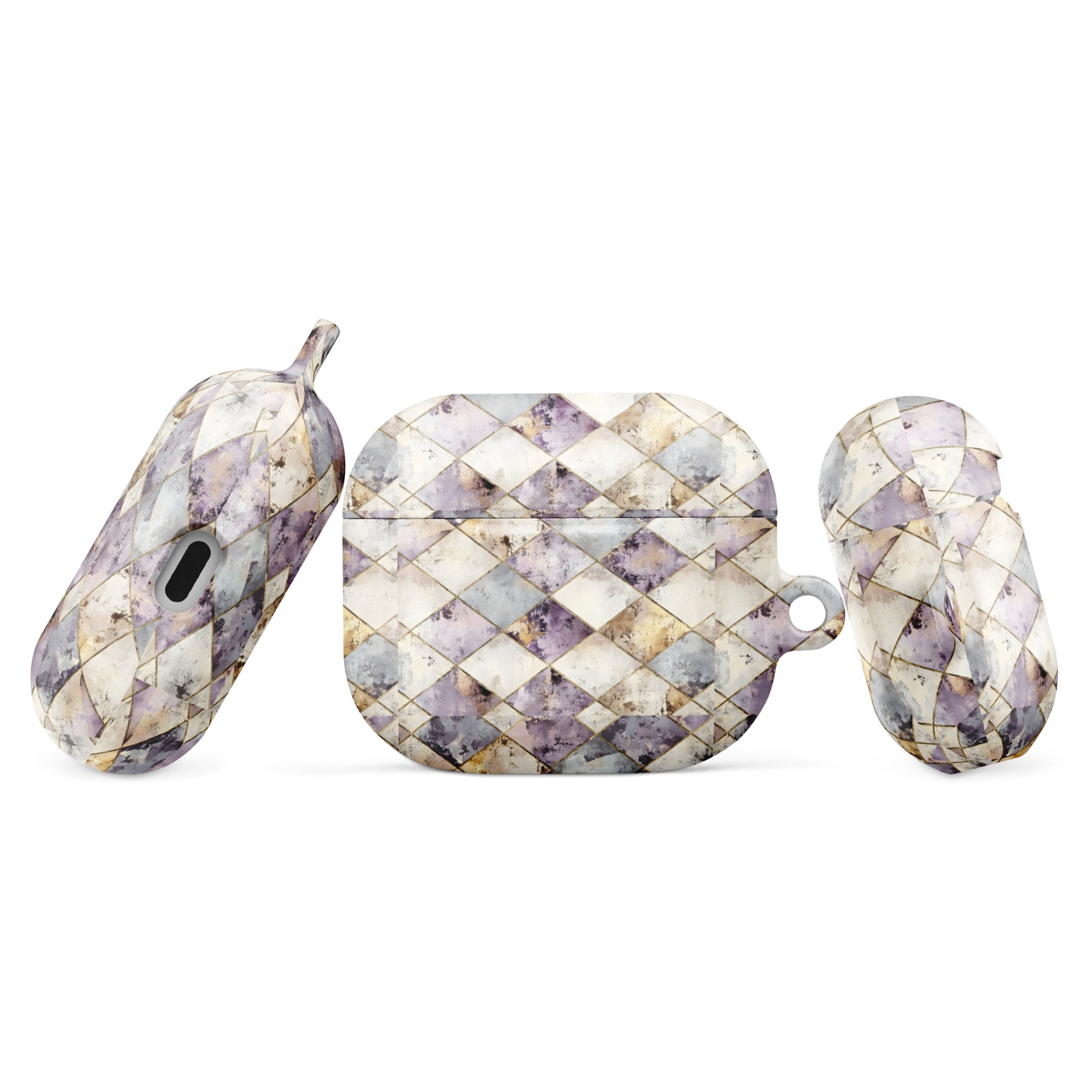 Vintage Diamond Pattern Damask AirPods Case – Protective PC Cover with Metal Carabiner