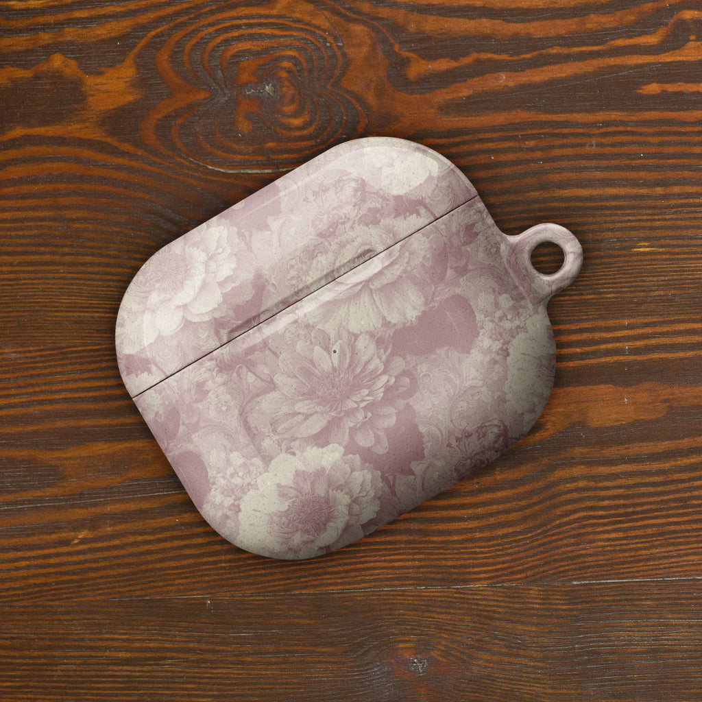 Vintage Blush Floral Damask AirPods Case – Protective PC Cover with Metal Carabiner