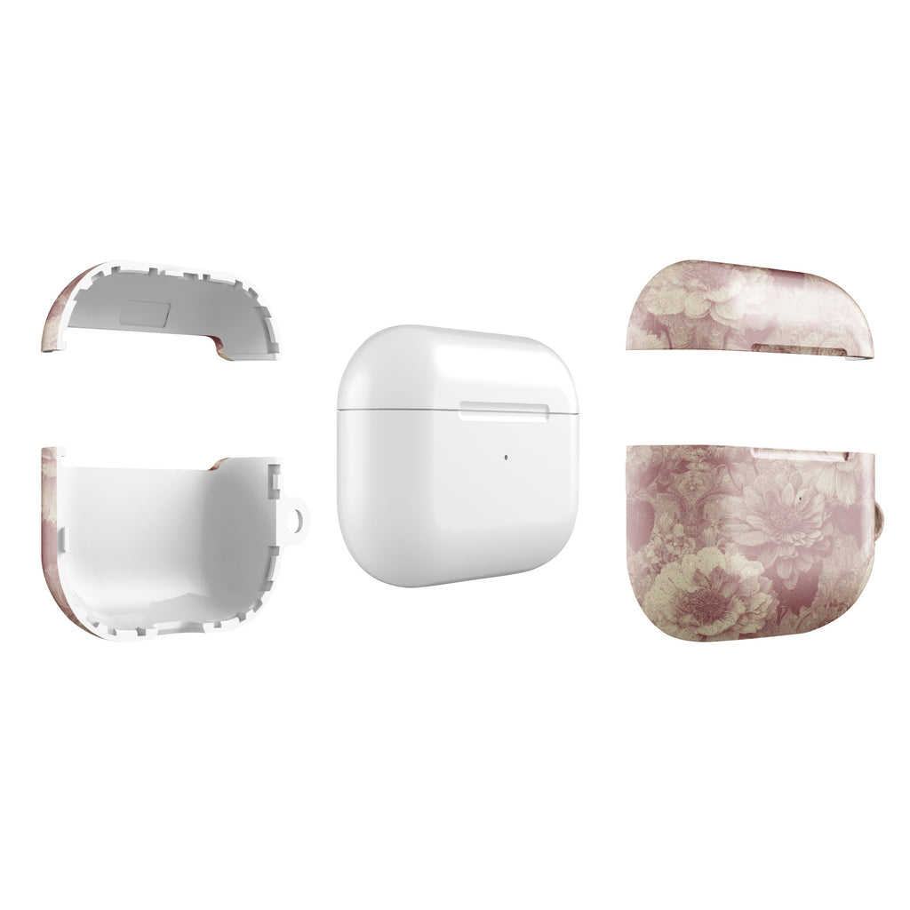 Vintage Blush Floral Damask AirPods Case – Protective PC Cover with Metal Carabiner