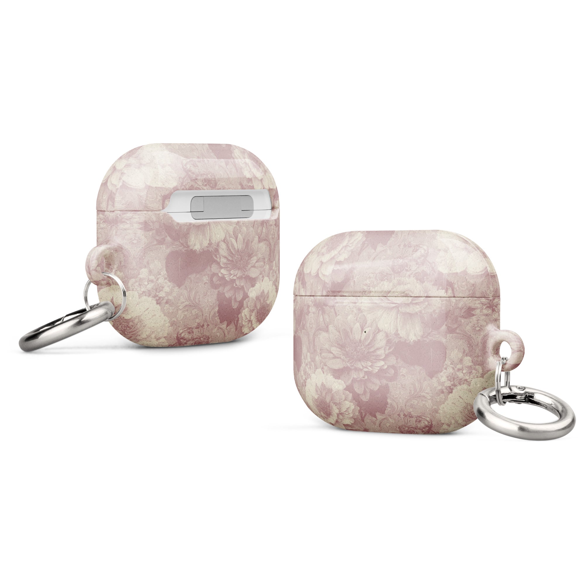 Vintage Blush Floral Damask AirPods Case – Protective PC Cover with Metal Carabiner