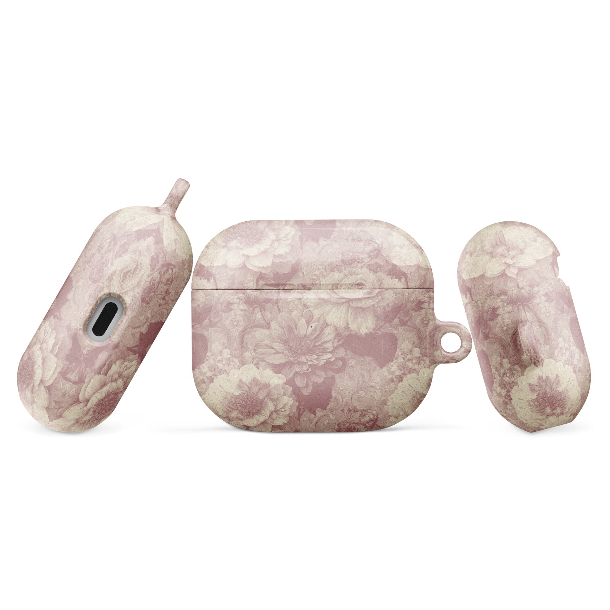 Vintage Blush Floral Damask AirPods Case – Protective PC Cover with Metal Carabiner