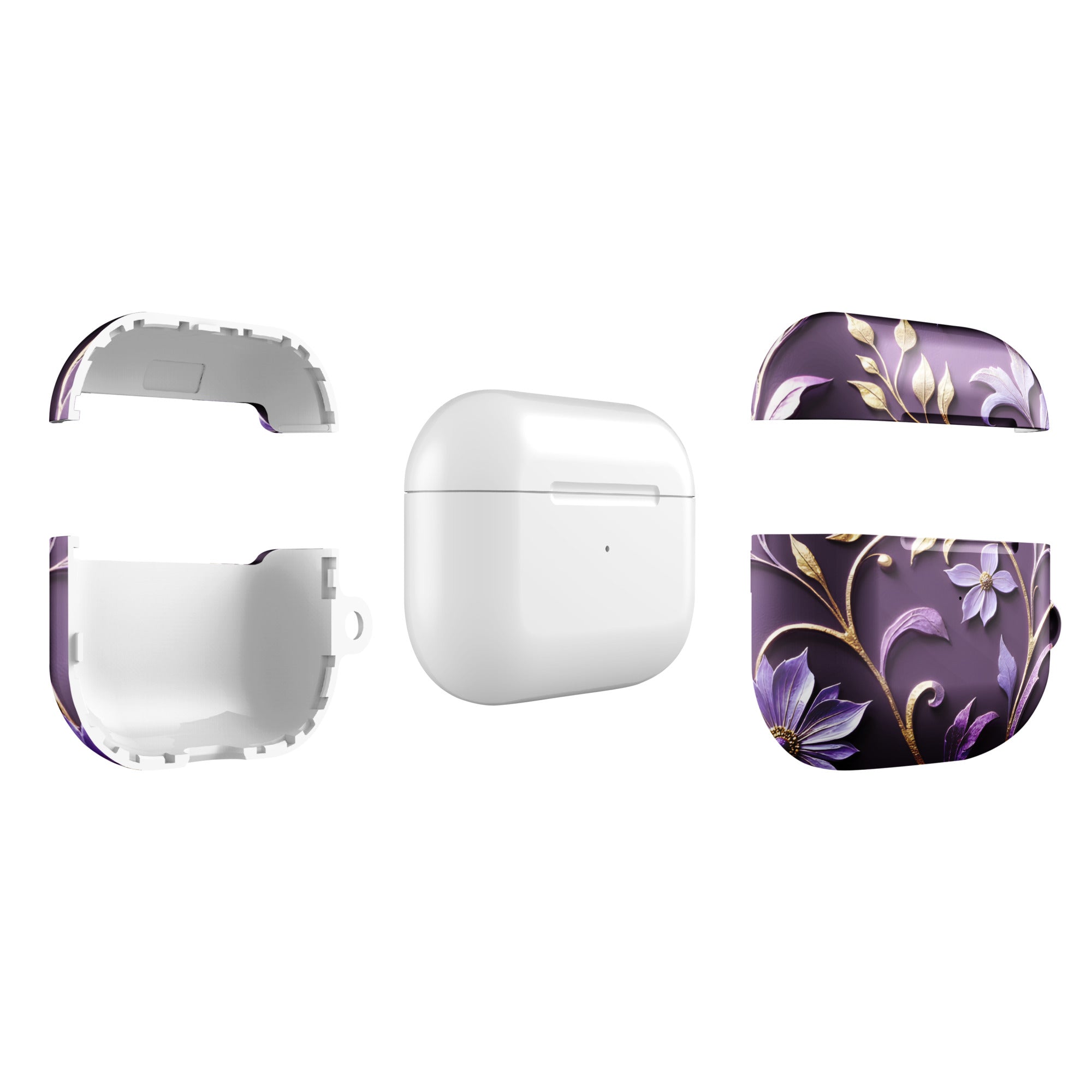 Royal Violet Filigree AirPods Case – Protective PC Cover with Metal Carabiner