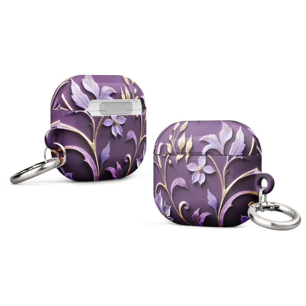 Royal Violet Filigree AirPods Case – Protective PC Cover with Metal Carabiner