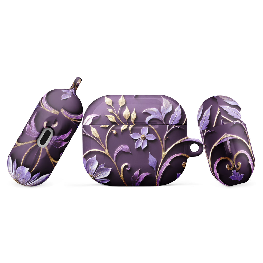 Royal Violet Filigree AirPods Case – Protective PC Cover with Metal Carabiner