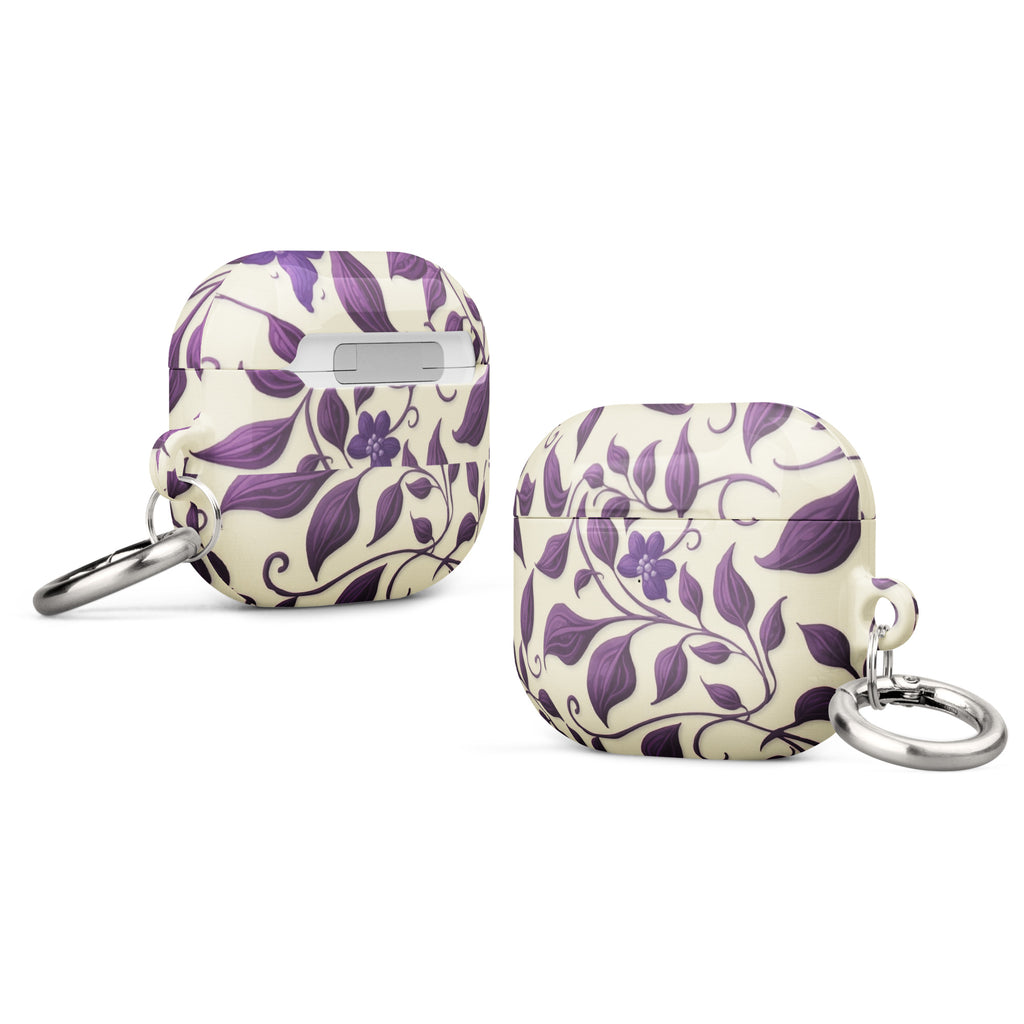 Violet Botanical Pattern AirPods Case – Protective PC Cover with Metal Carabiner