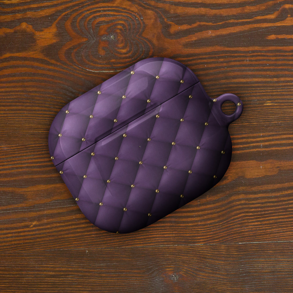 Royal Violet Quilted AirPods Case – Protective PC Cover with Metal Carabiner
