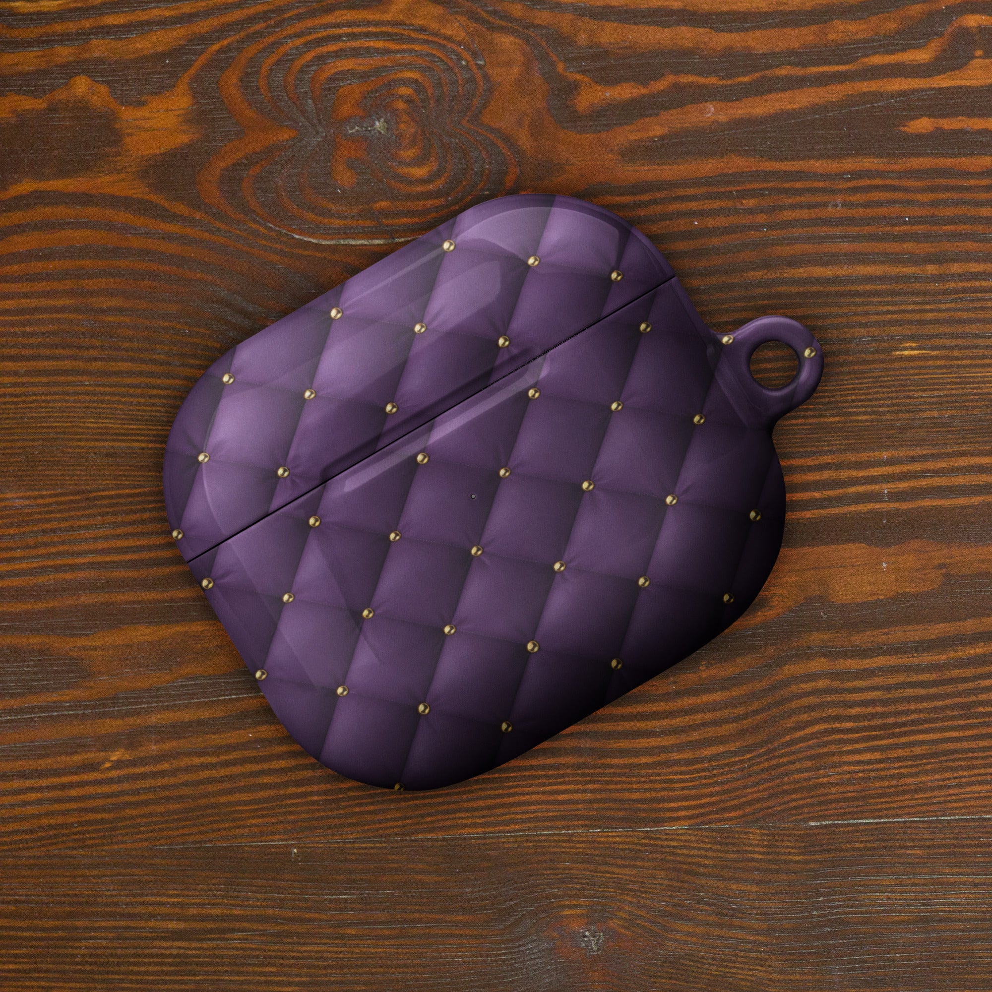 Royal Violet Quilted AirPods Case – Protective PC Cover with Metal Carabiner