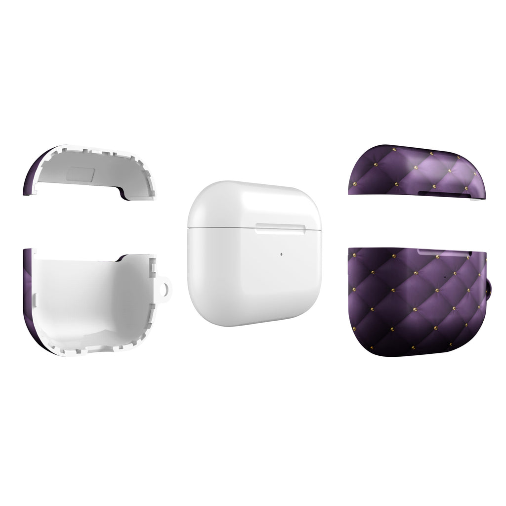 Royal Violet Quilted AirPods Case – Protective PC Cover with Metal Carabiner