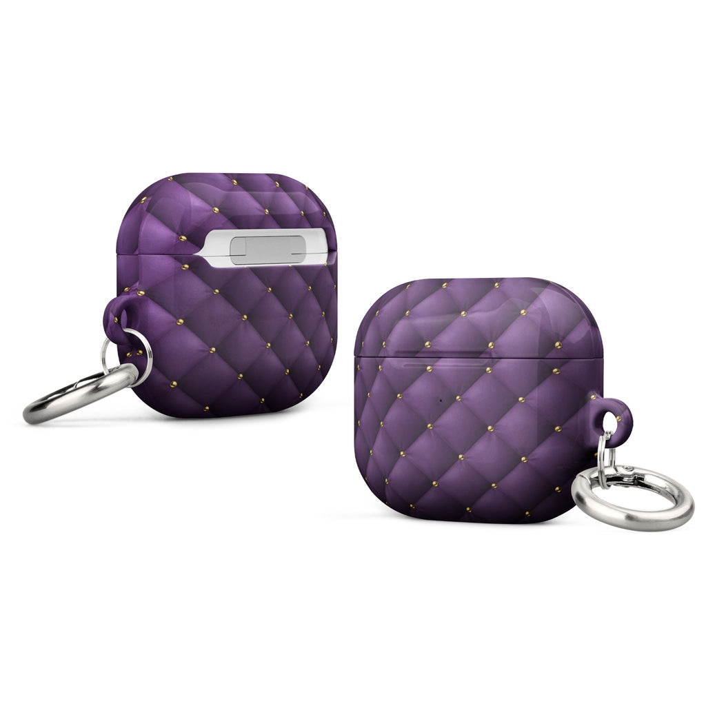 Royal Violet Quilted AirPods Case – Protective PC Cover with Metal Carabiner