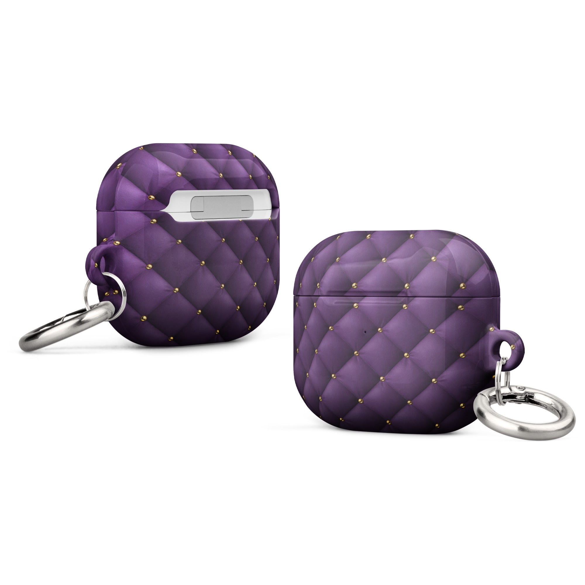 Royal Violet Quilted AirPods Case – Protective PC Cover with Metal Carabiner