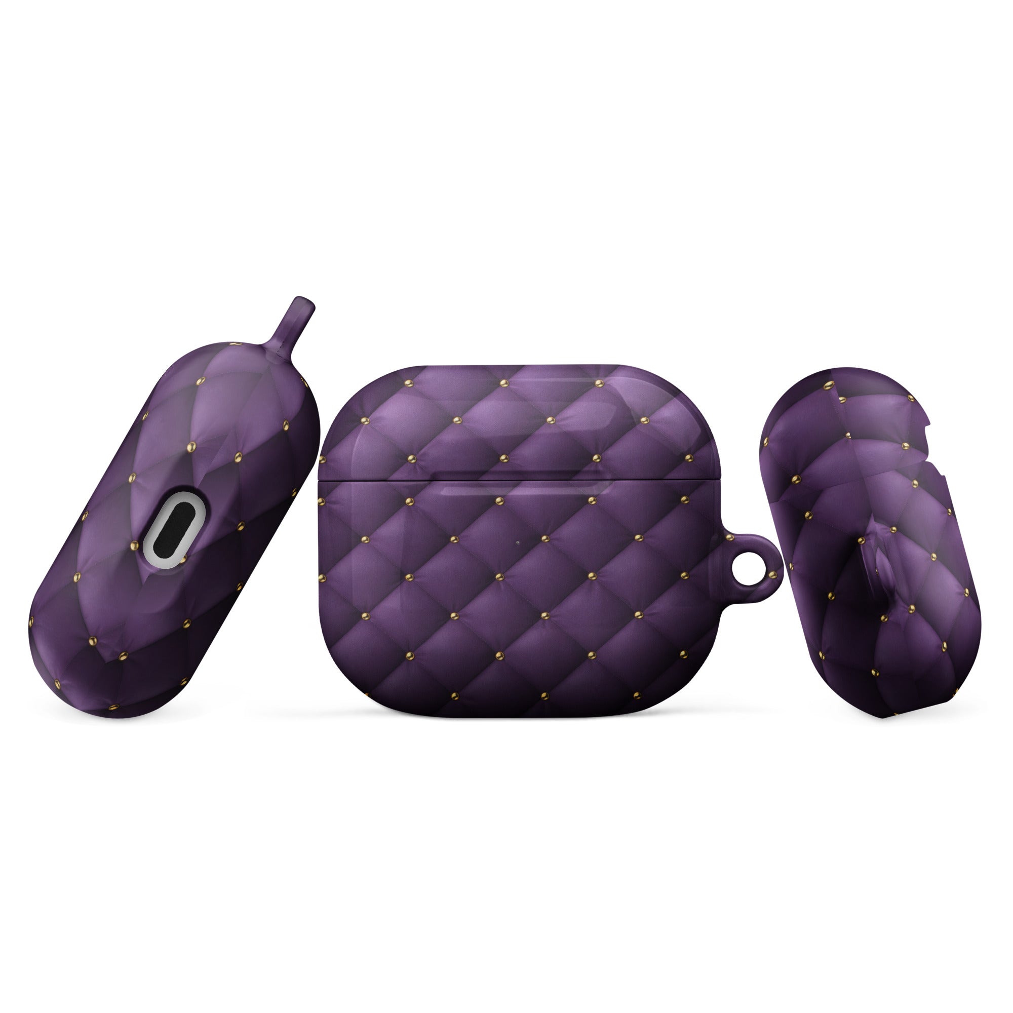 Royal Violet Quilted AirPods Case – Protective PC Cover with Metal Carabiner