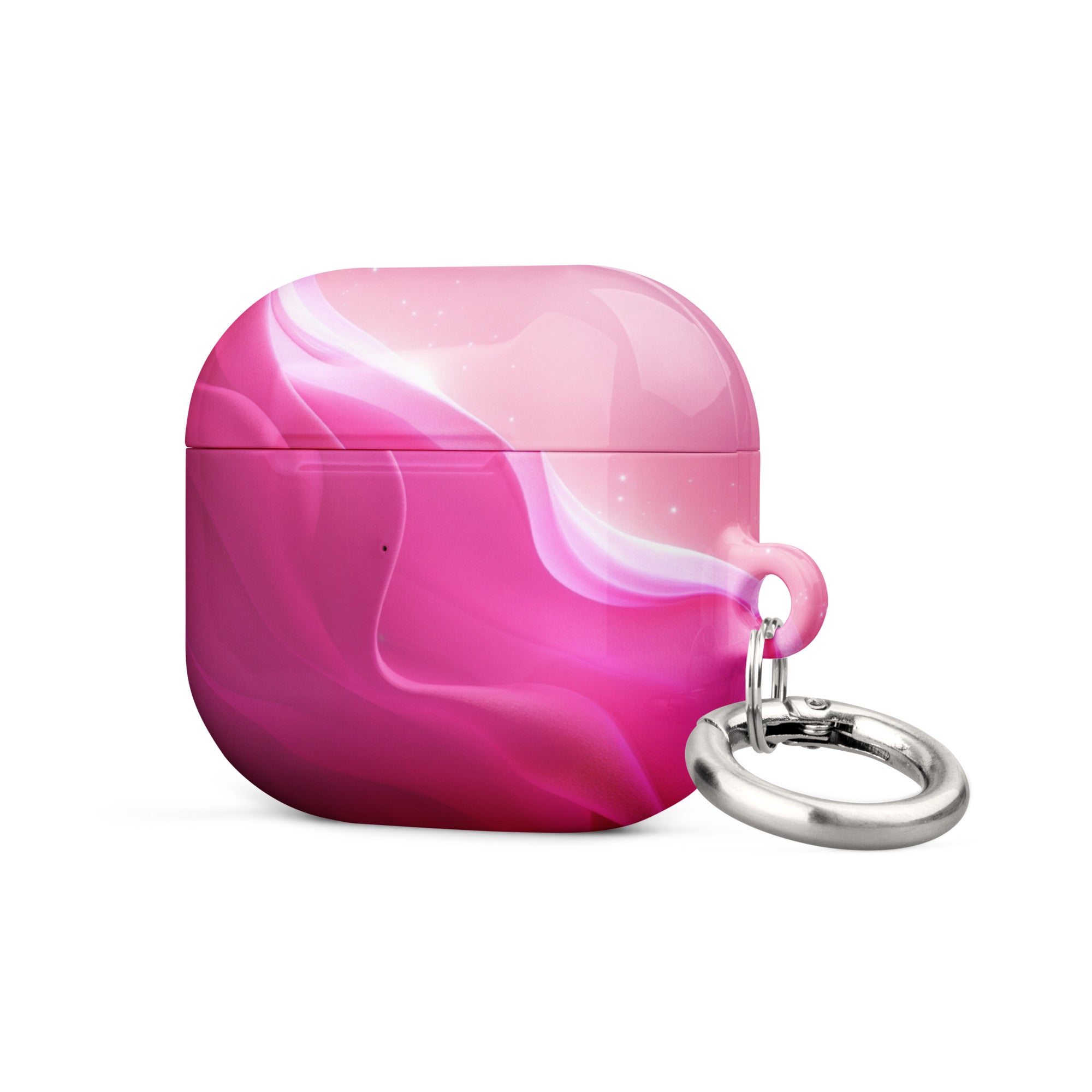 Pink Flow AirPods Case – Protective PC Cover with Metal Carabiner