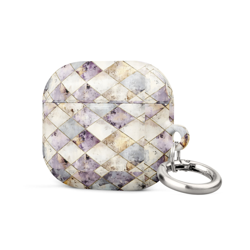 Vintage Diamond Pattern Damask AirPods Case – Protective PC Cover with Metal Carabiner