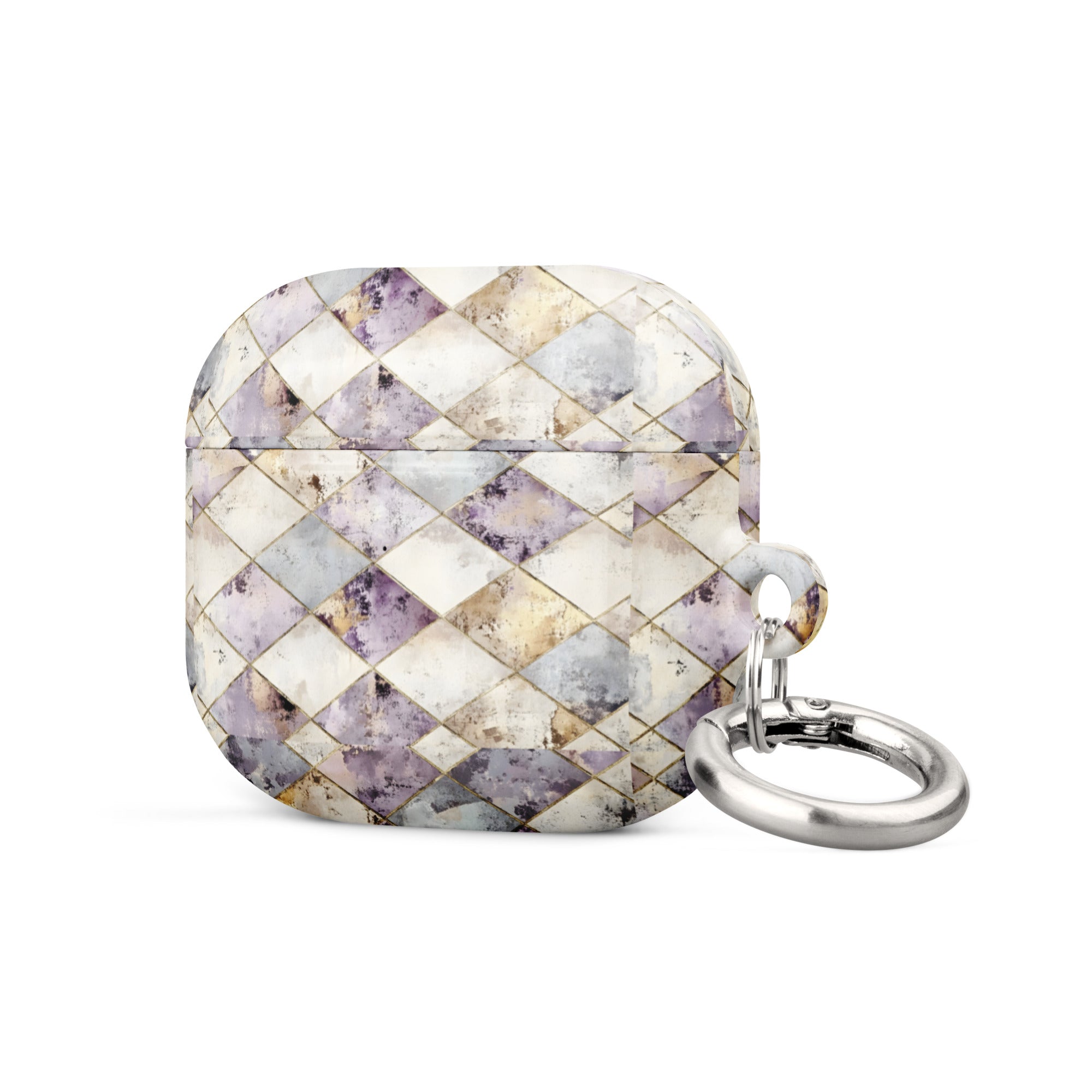 Vintage Diamond Pattern Damask AirPods Case – Protective PC Cover with Metal Carabiner
