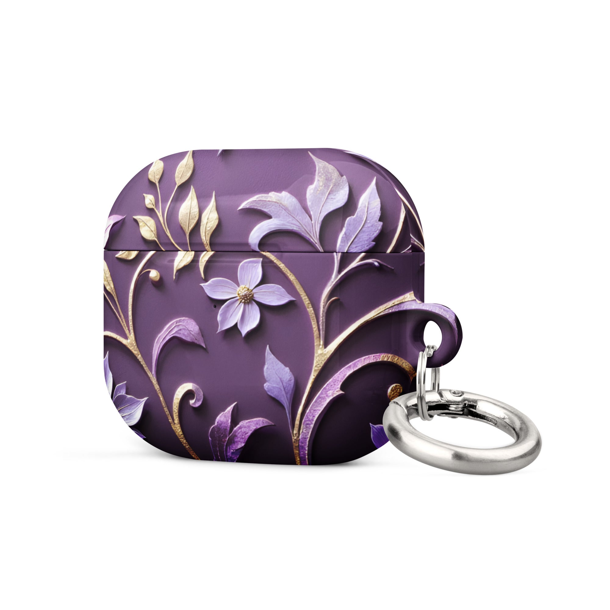 Royal Violet Filigree AirPods Case – Protective PC Cover with Metal Carabiner