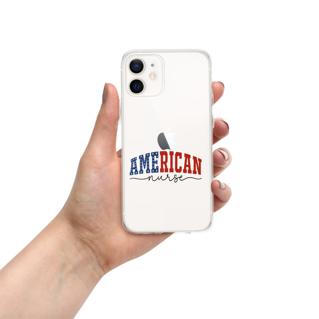 American Nurse Clear Case for iPhone 12 - Patriotic Red, White & Blue Nursing Pride Cover