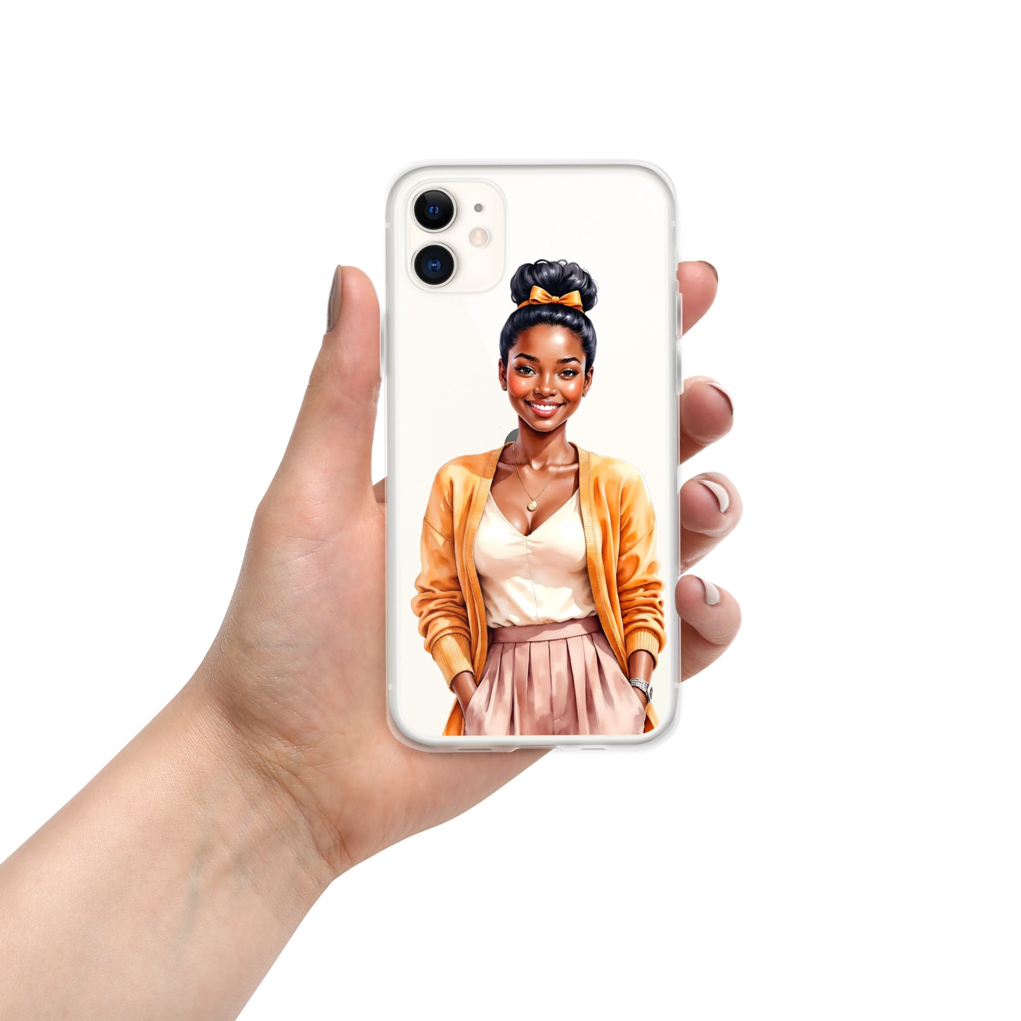 Golden Autumn Glow Girl Clear Case for iPhone 11 - Fashion Illustration Protective Cover